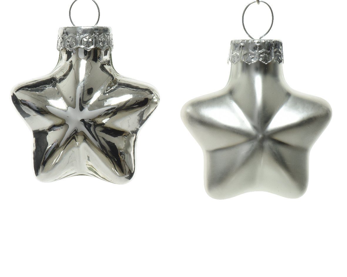 Kaemingk Christbaumschmuck, Christbaumschmuck Sterne 4cm Glas 12 Stück - Silber
