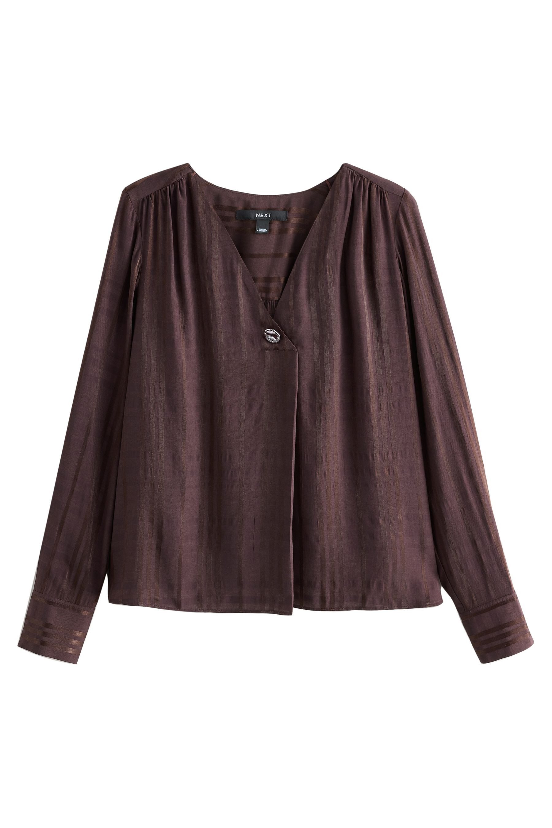 Langarmbluse Langarm-Bluse mit V-Ausschnitt aus Satinjaquard