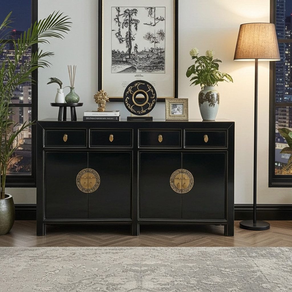 OPIUM OUTLET Sideboard Vintage Kommode Buffet fernöstlich (Asia Möbel komplett montiert, chinesisch asiatisch orientalisch), Schrank Hochzeitsschrank Anrichte