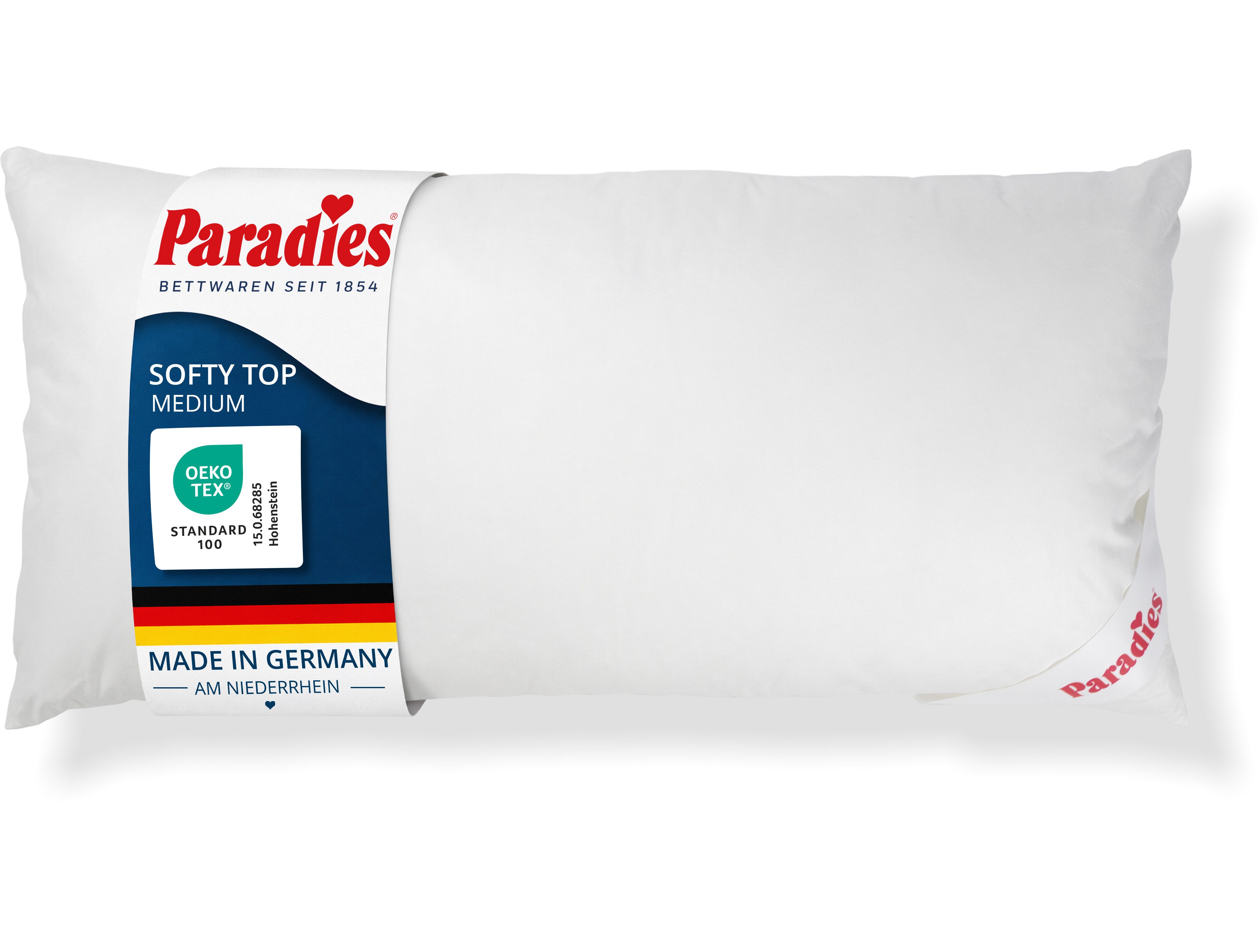 Paradies Kopfkissen Softy Top, Kissen mit Reißverschluss, Füllung: 100% Polyester, Bezug: 100% Baumwolle, Seitenschläfer, Bauchschläfer, Rückenschläfer, Kopfkissen 40 x 80