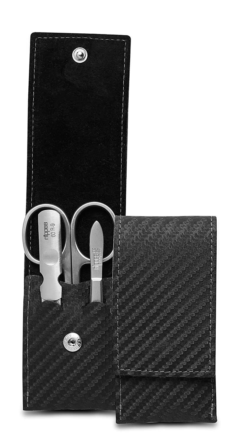 Maniküre-Etui Maniküre Set Karbon mit Etui aus Rindleder, Instrumente aus Edelstahl