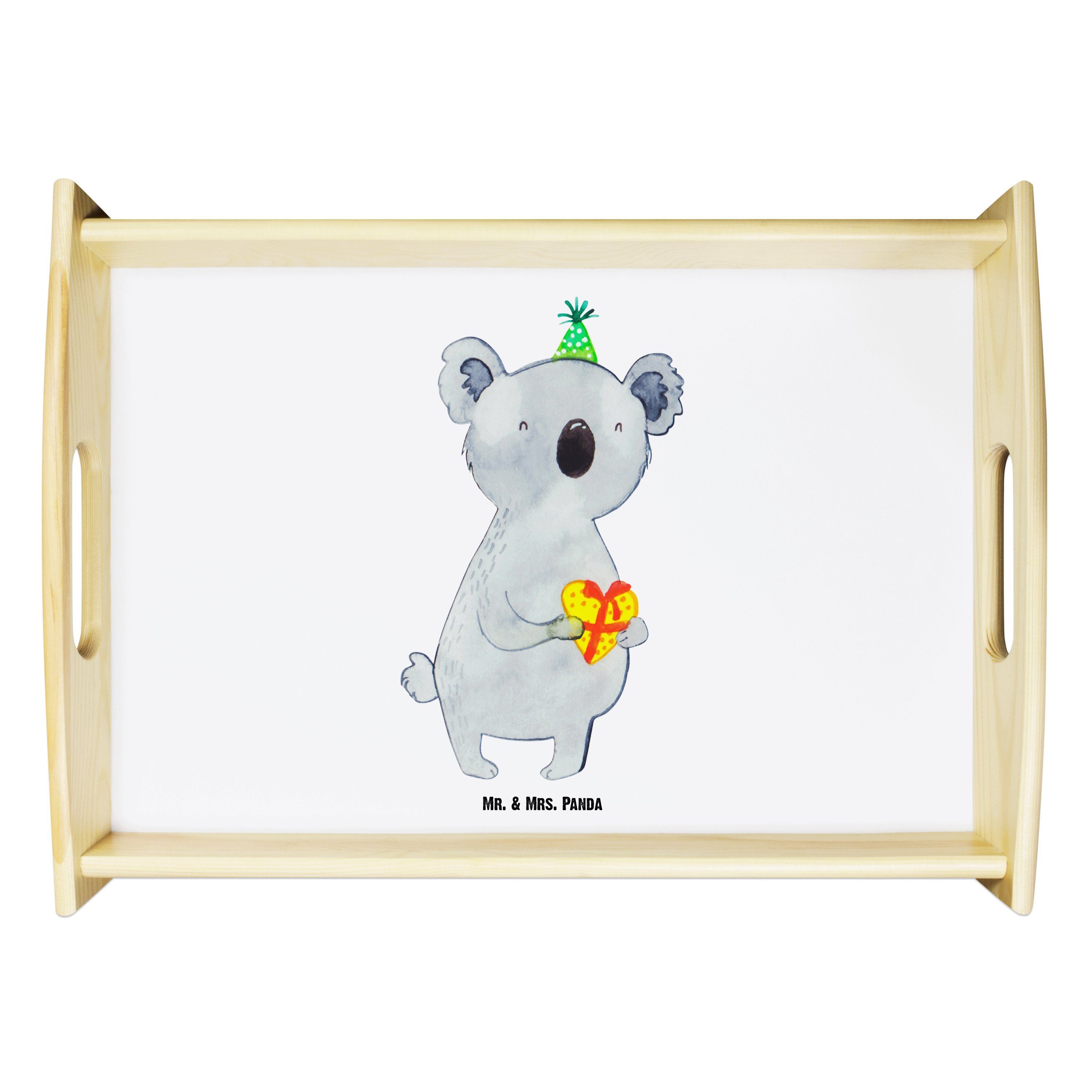 Mr. & Mrs. Panda Tablett Koala Geschenk - Weiß - Tablett, Koalabär, Frühstückstablett, Party, Echtholz lasiert, (1-tlg)