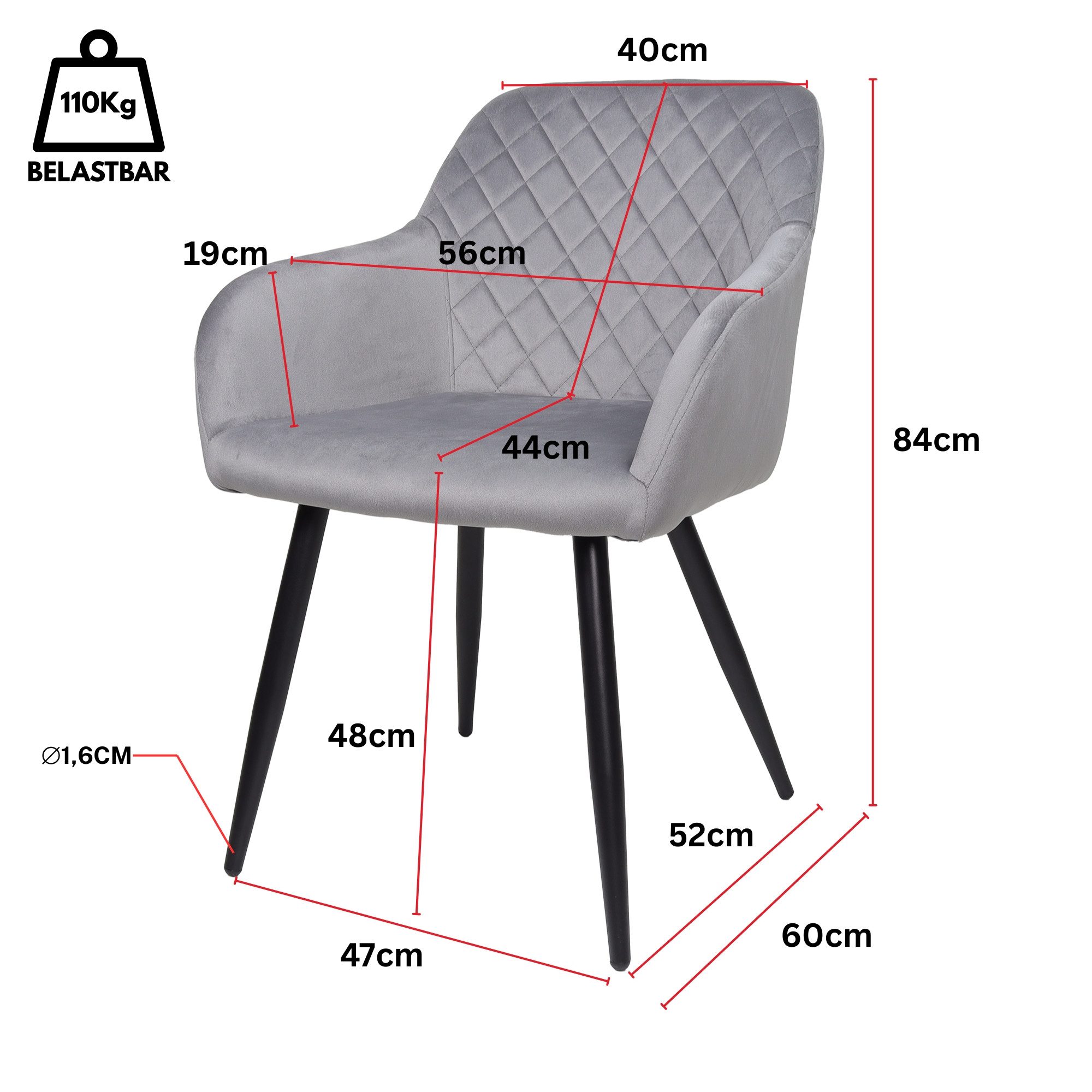 Albatros International Esszimmerstuhl Esszimmer Stühle 2 er Set SALO, Stuhl Stühle Esszimmerstühle, Küche (2er Set, Grau, Samt Bezug), Küchenstuhl Küchenstühle  – Bild 4 von 5