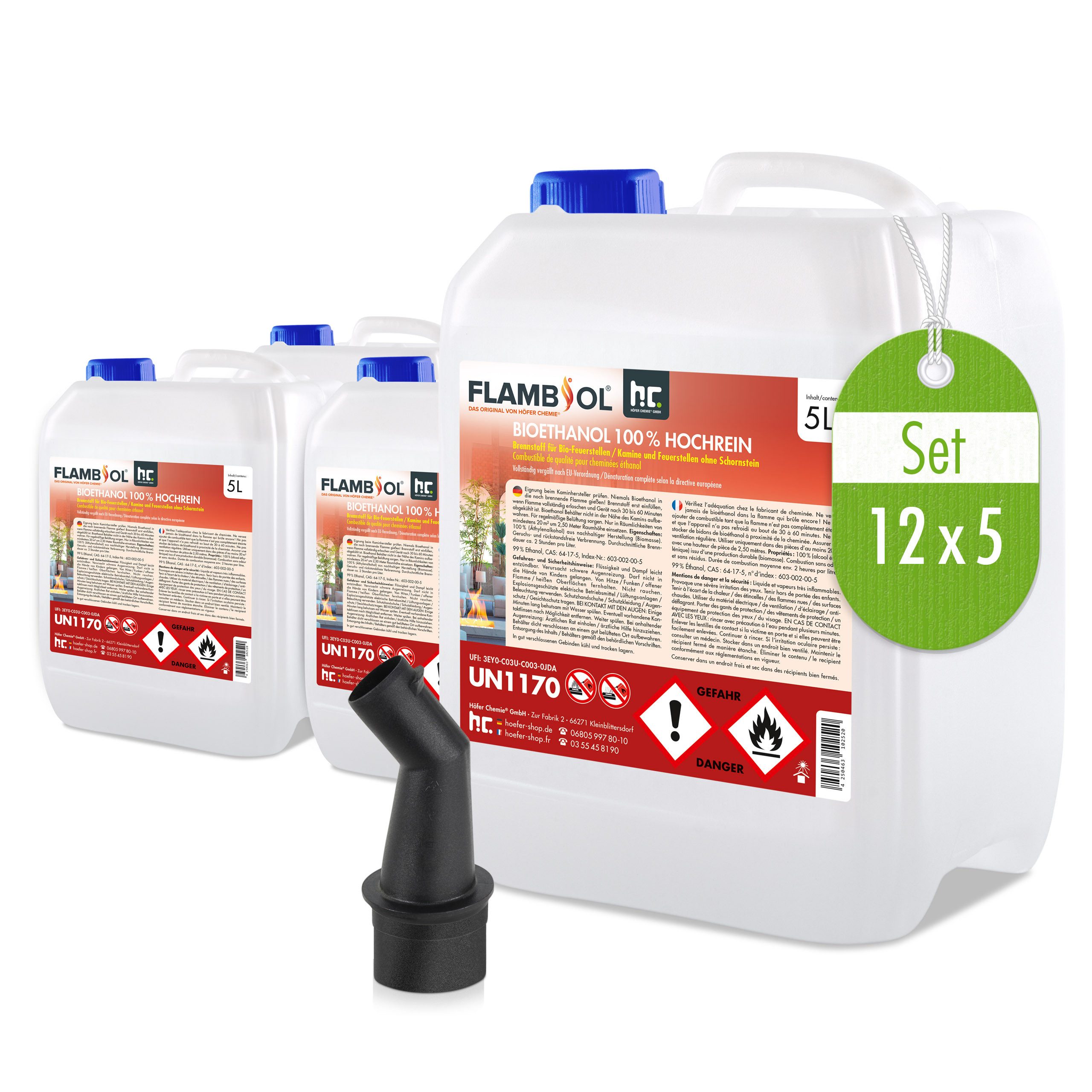 Bioethanol 12x 5 L FLAMBIOL® Bioethanol 100 % Hochrein