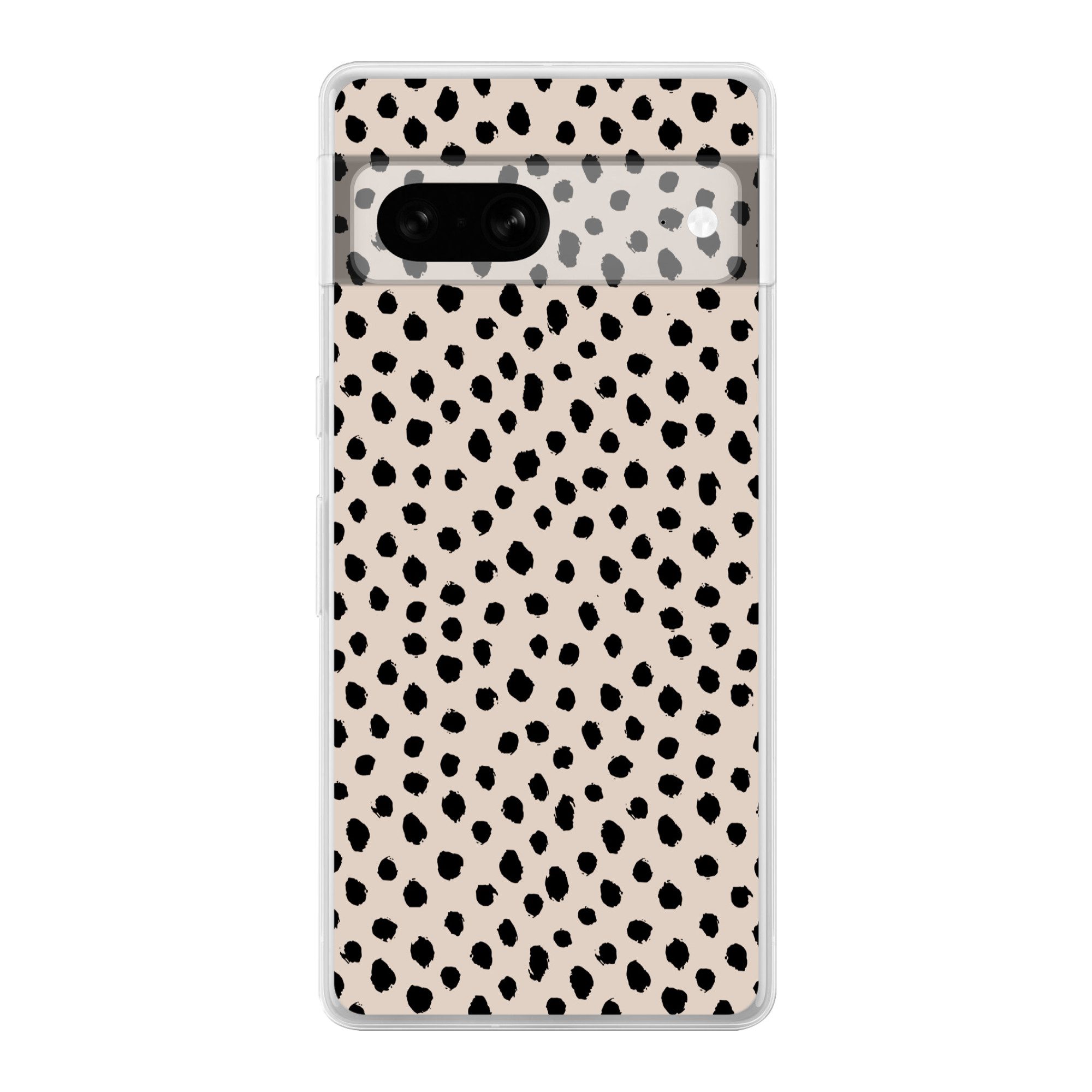MuchoWow Handyhülle für Google Pixel 7 Polka dots - Schwarz - Beige, Phone Case, Silikon, Schutzhülle Dünn