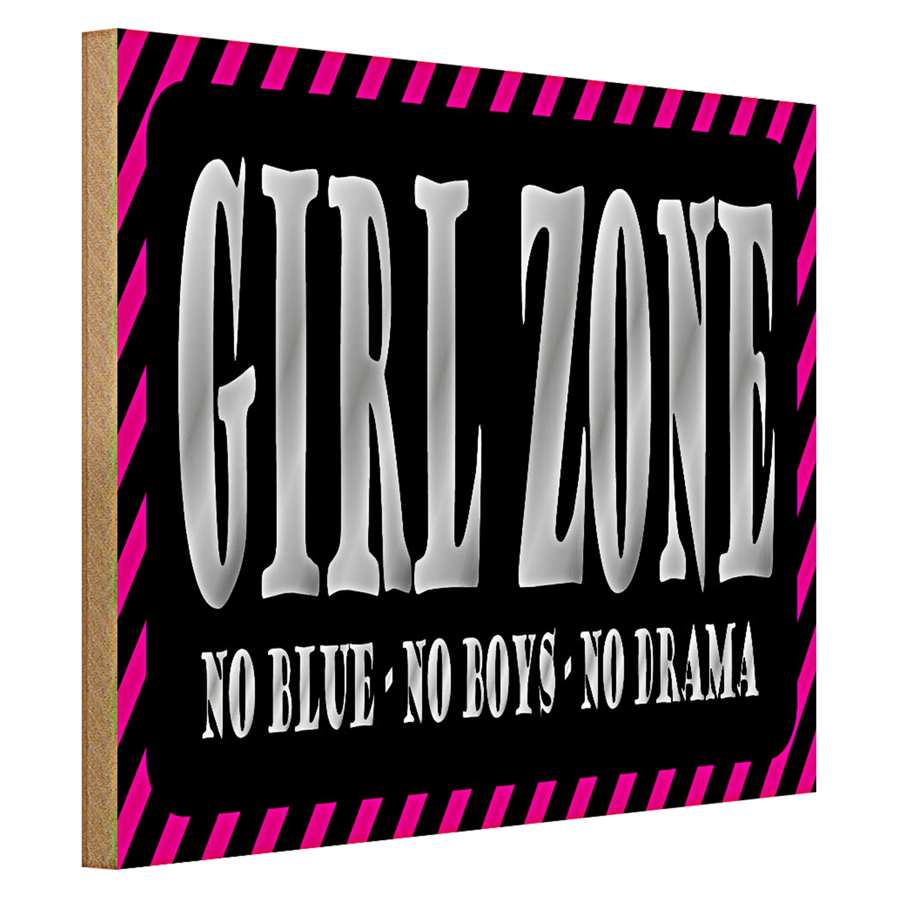 Roomando Holzbild Spruch 40x30cm Girl Zone no blue no boys no