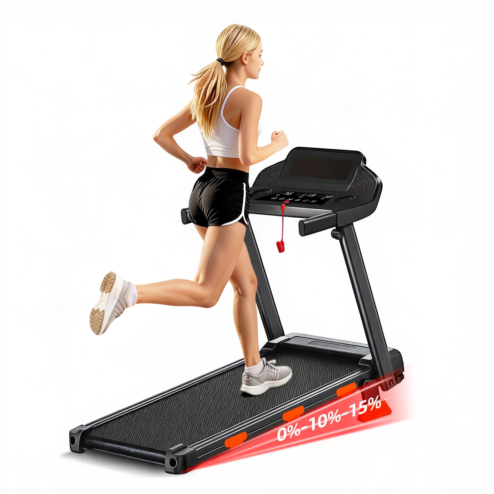 BAYMATE Laufband für Zuhause (Heimlaufband kompakt, 38×95 cm Lauffläche, robust bis 120 kg, Geschwindigkeit bis 12 km/h), mit stufenloser Neigung bis 15%