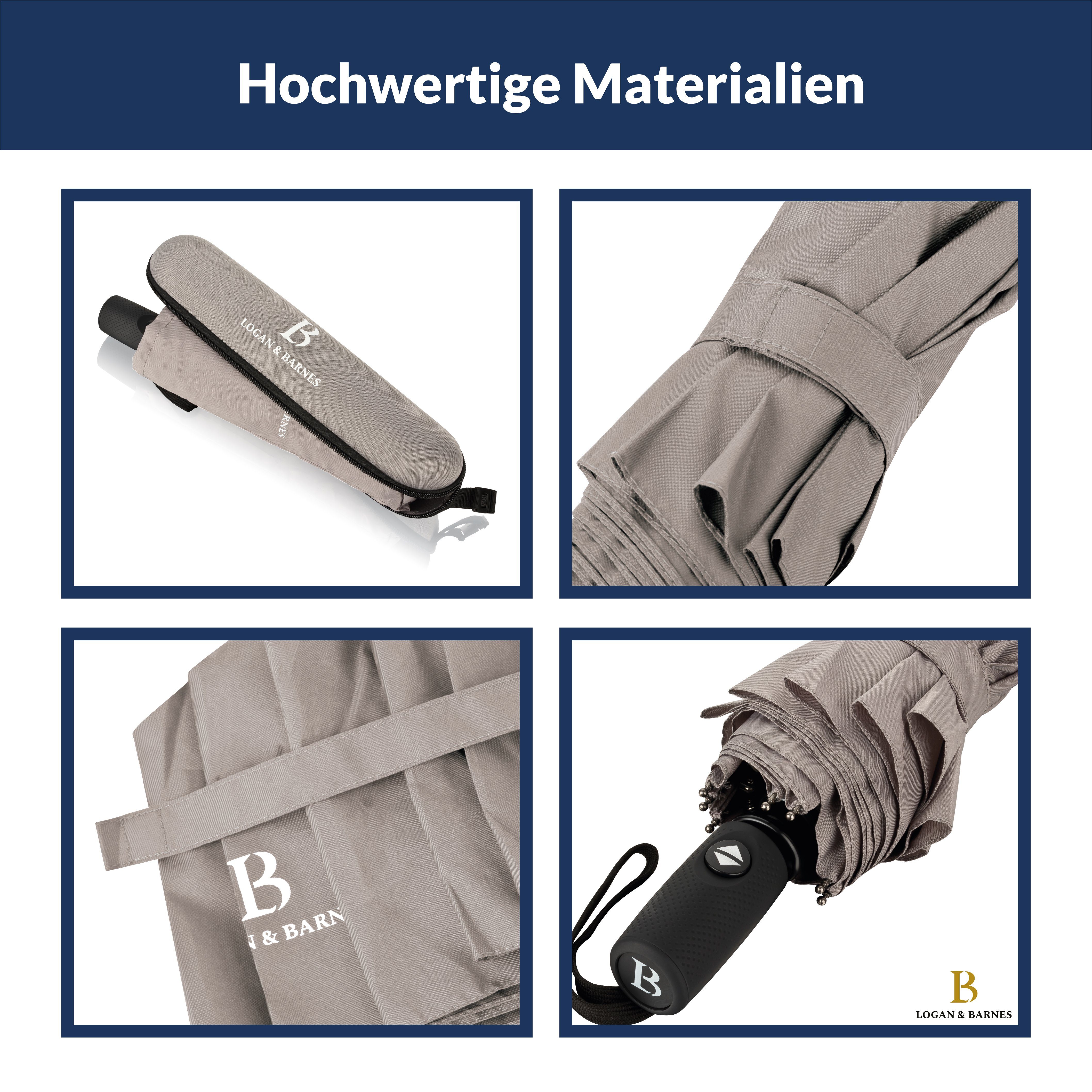 Logan & Barnes Taschenregenschirm Boston, Sturmfest bis 140 km/h