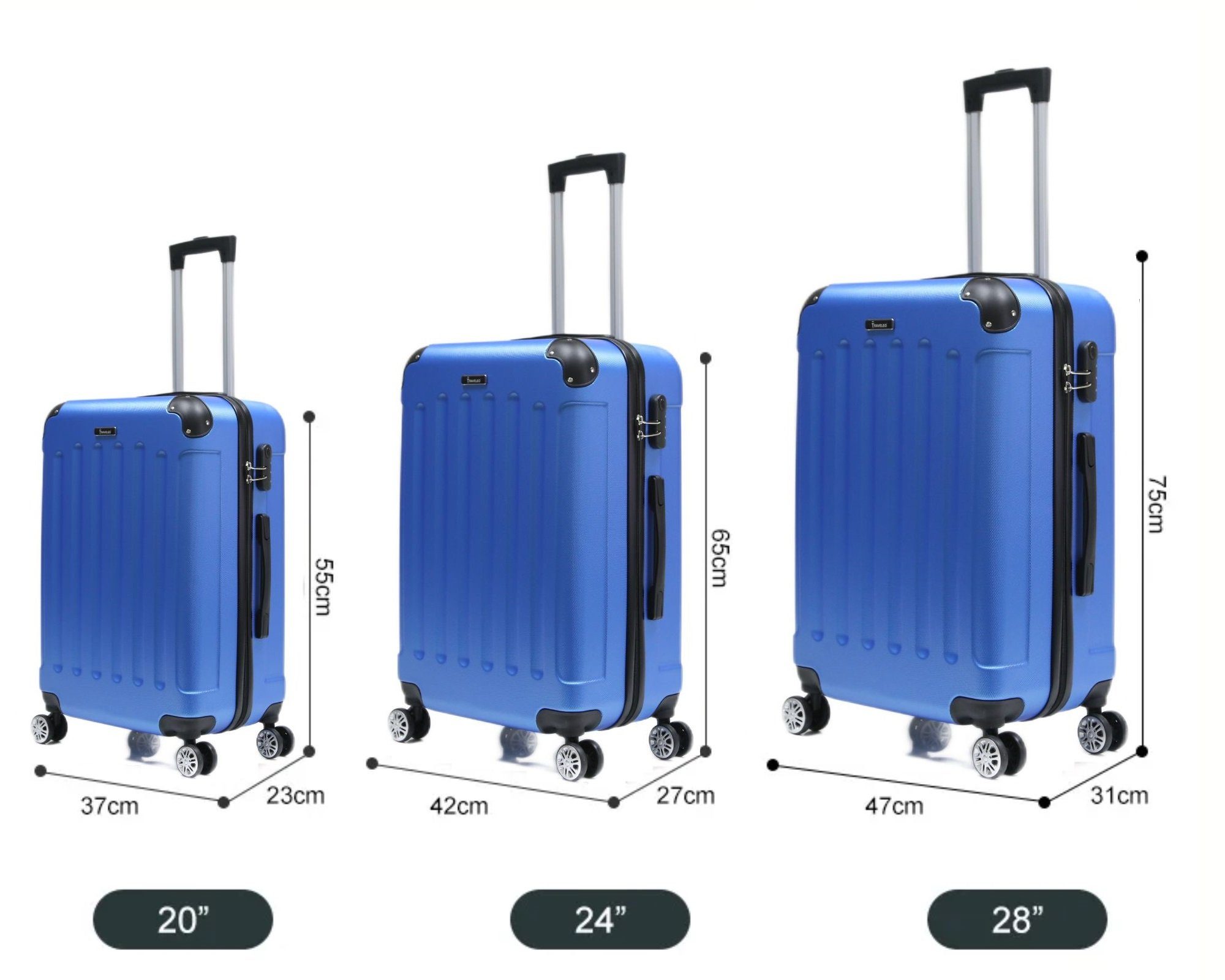 Cheffinger Trolley 3 Blau Kofferset tlg) (3 tlg Koffer Kofferset Handgepäck, Hartschale Set Reisekoffer