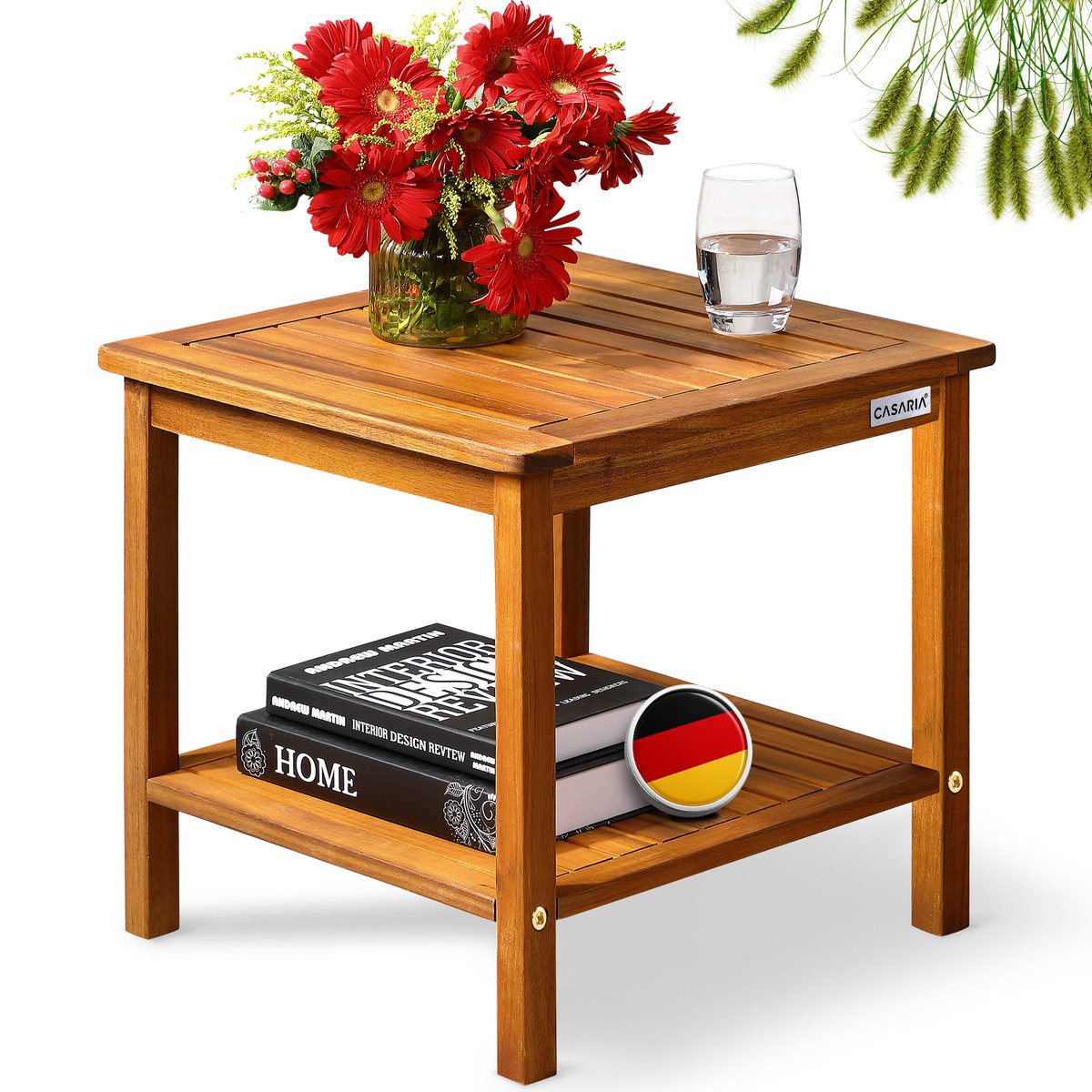 Casaria Beistelltisch Washington (1-St), Holz wetterfest FSC® zertifiziert 2 Ablagen 45x45cm Balkon Akazie. € 49,95