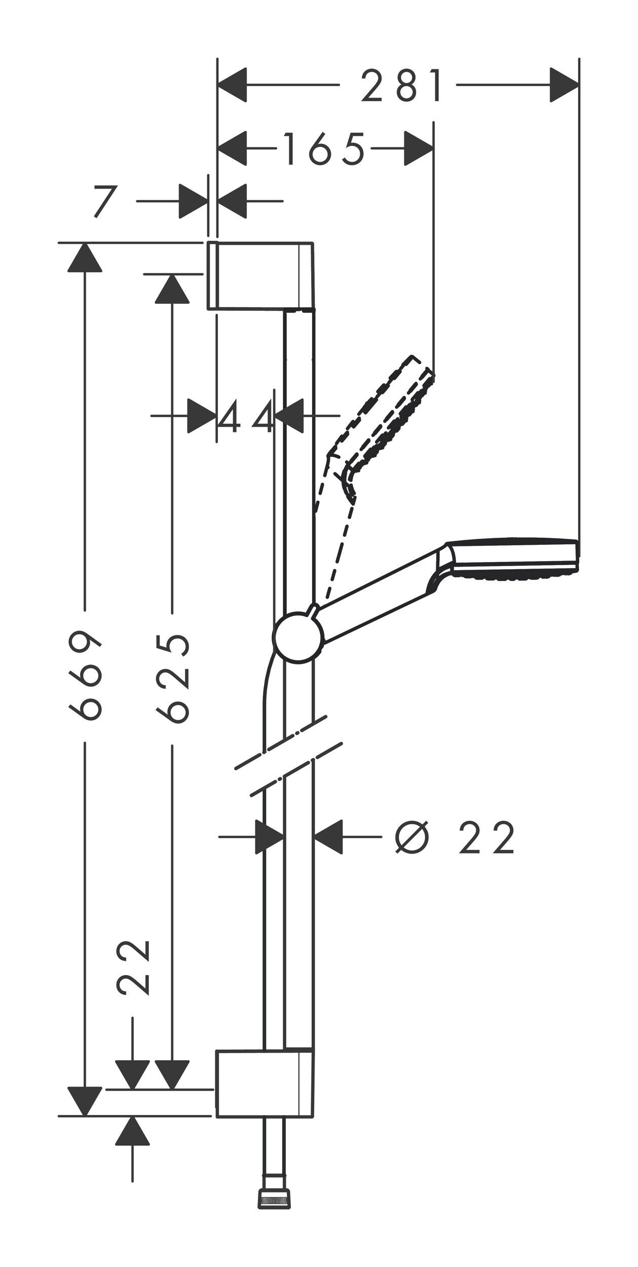 1 Höhe 66.9 Chrom hansgrohe Crometta 100, mit 1jet Brausestange cm, Brauseset - Strahlart(en), / mm Stangenbrause-Set Weiß 650