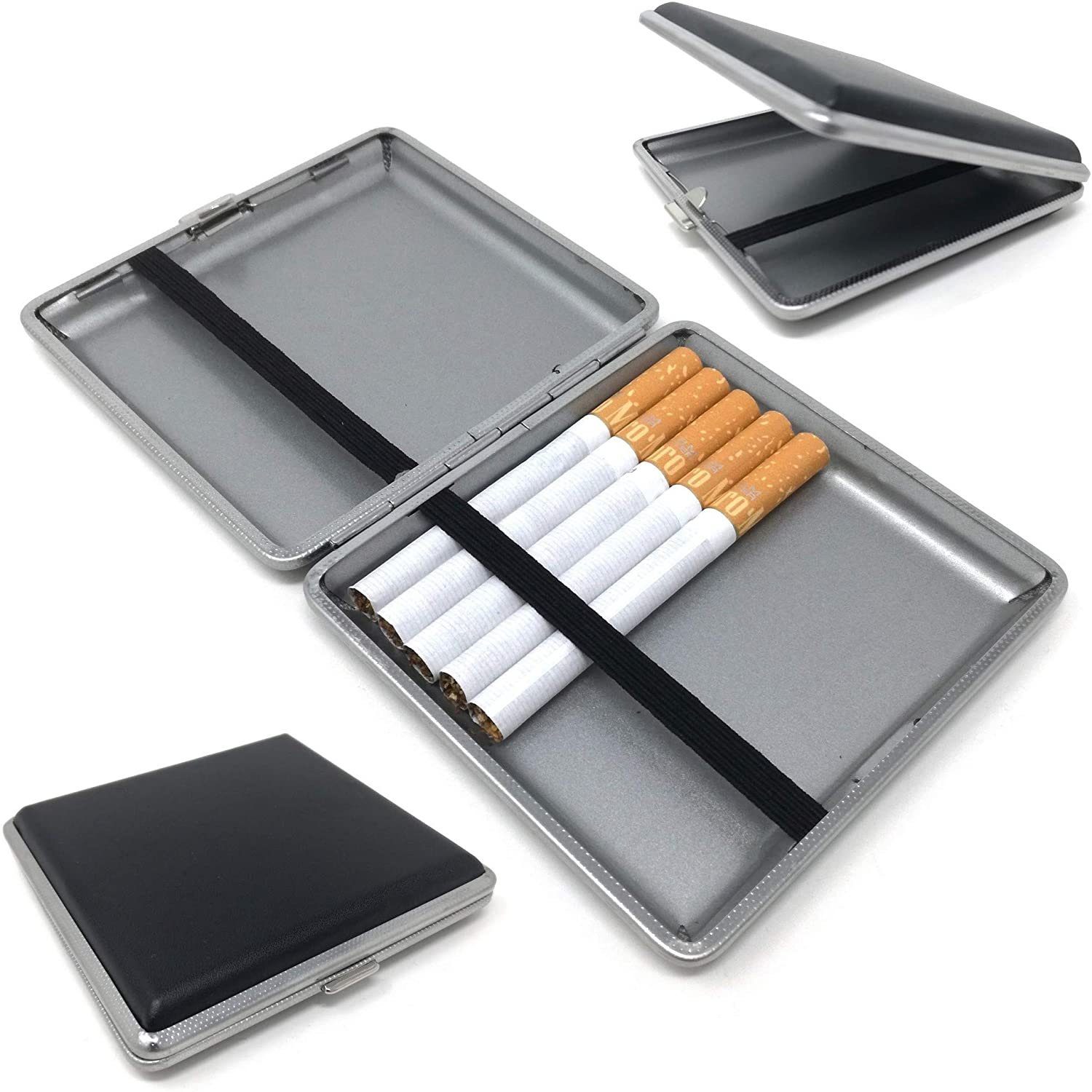 Cadenis Zigarettenetui Zigarettenbox aus Aluminium schwarz mit persönlicher Laser-Gravur 6 x 9 x 2,7 cm 
