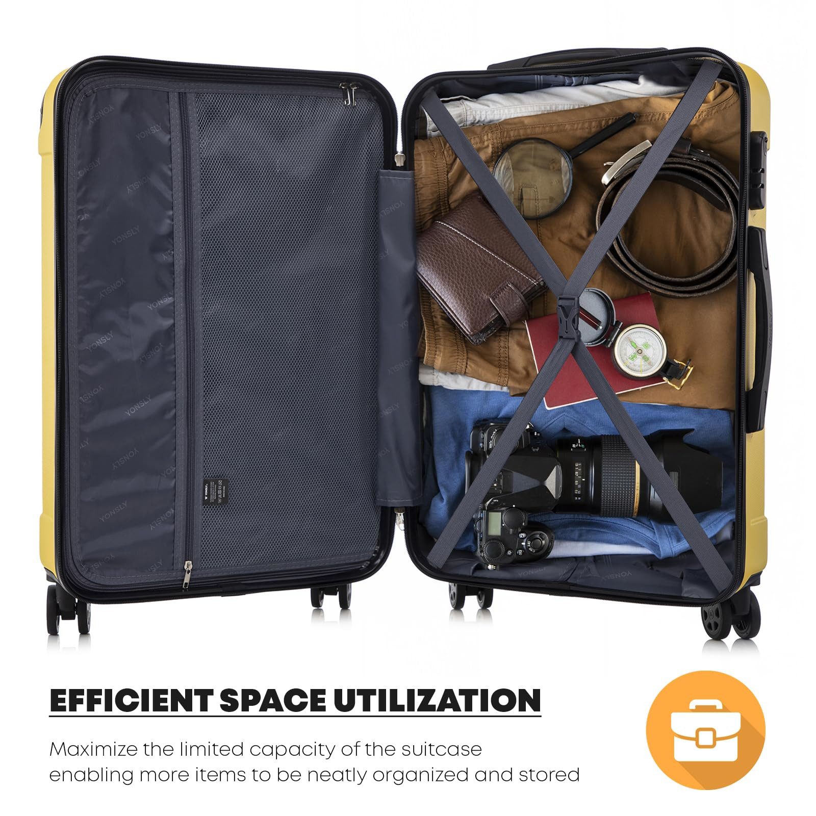 YONSLY Trolleyset Hartschalen-Reisekoffer Rollkoffer Trolley Gepäckset aus ABS, 4 Rollen, (Reiseset, 2 tlg., Größen L&XL), mit 360° Doppelrollen, Zahlenschloss und ergonomischem Gummigriff
