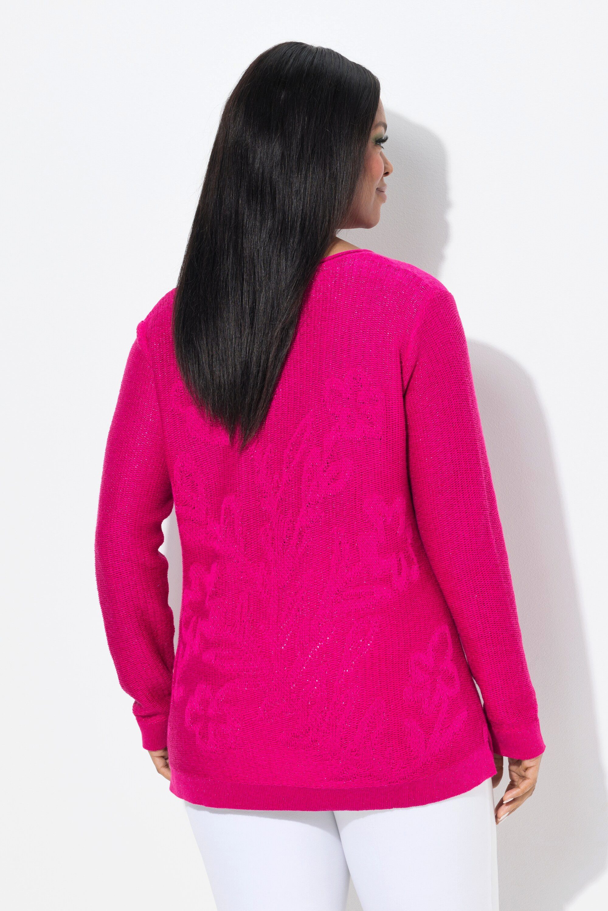 Ulla Popken Strickpullover Pullover Jacquard-Muster V-Ausschnitt Langarm