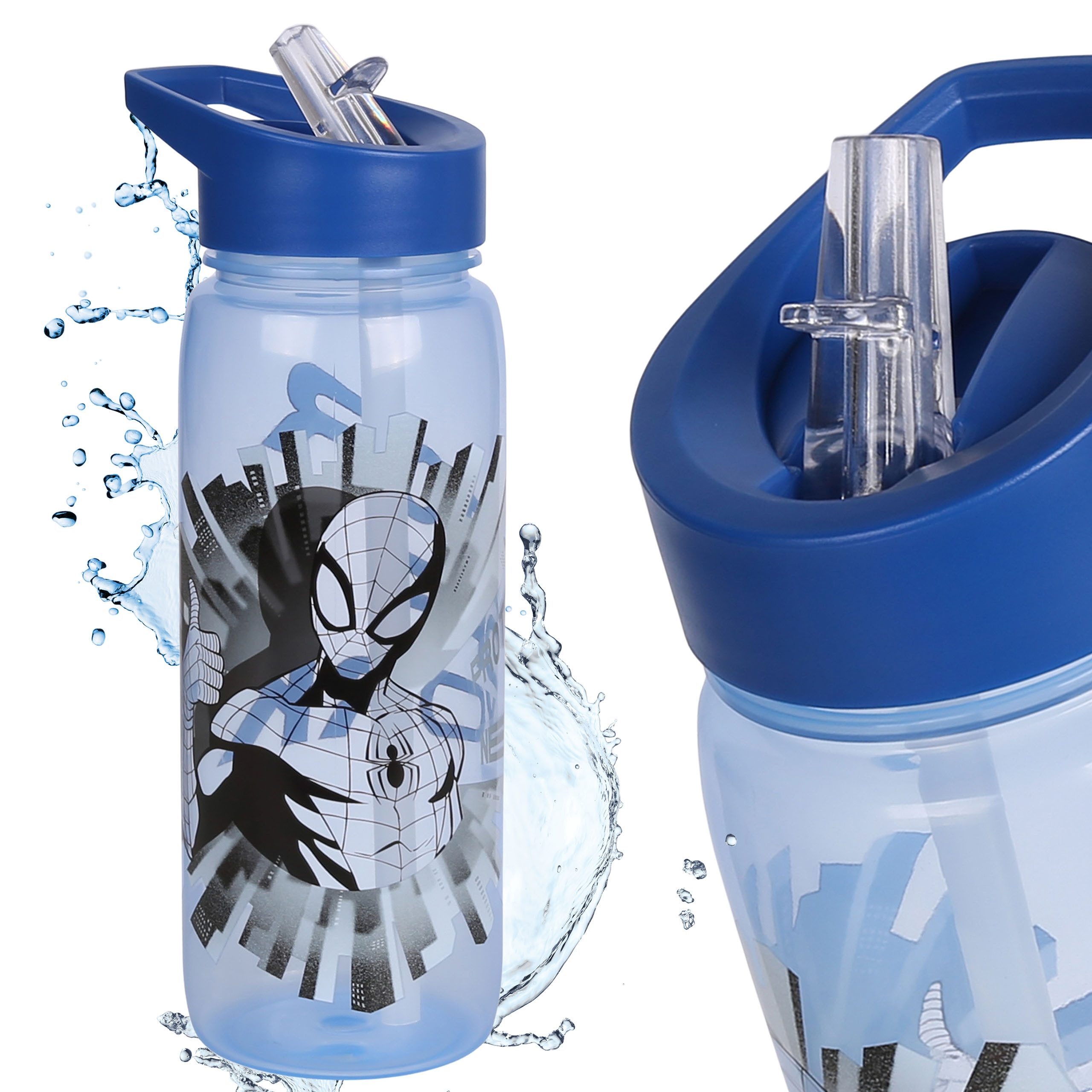 MARVEL Trinkflasche MARVEL Spider-Man Wasserflasche mit Strohhalm & Griff, 600 ml