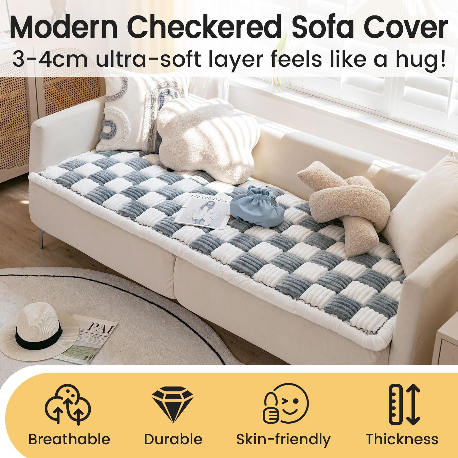 Coonoor Sofaschoner Weiche Flanell Sofa überzug Waschbar - Neue Sitzkissenbezüge, rutschfeste Sofabezug – Bild 4 von 5