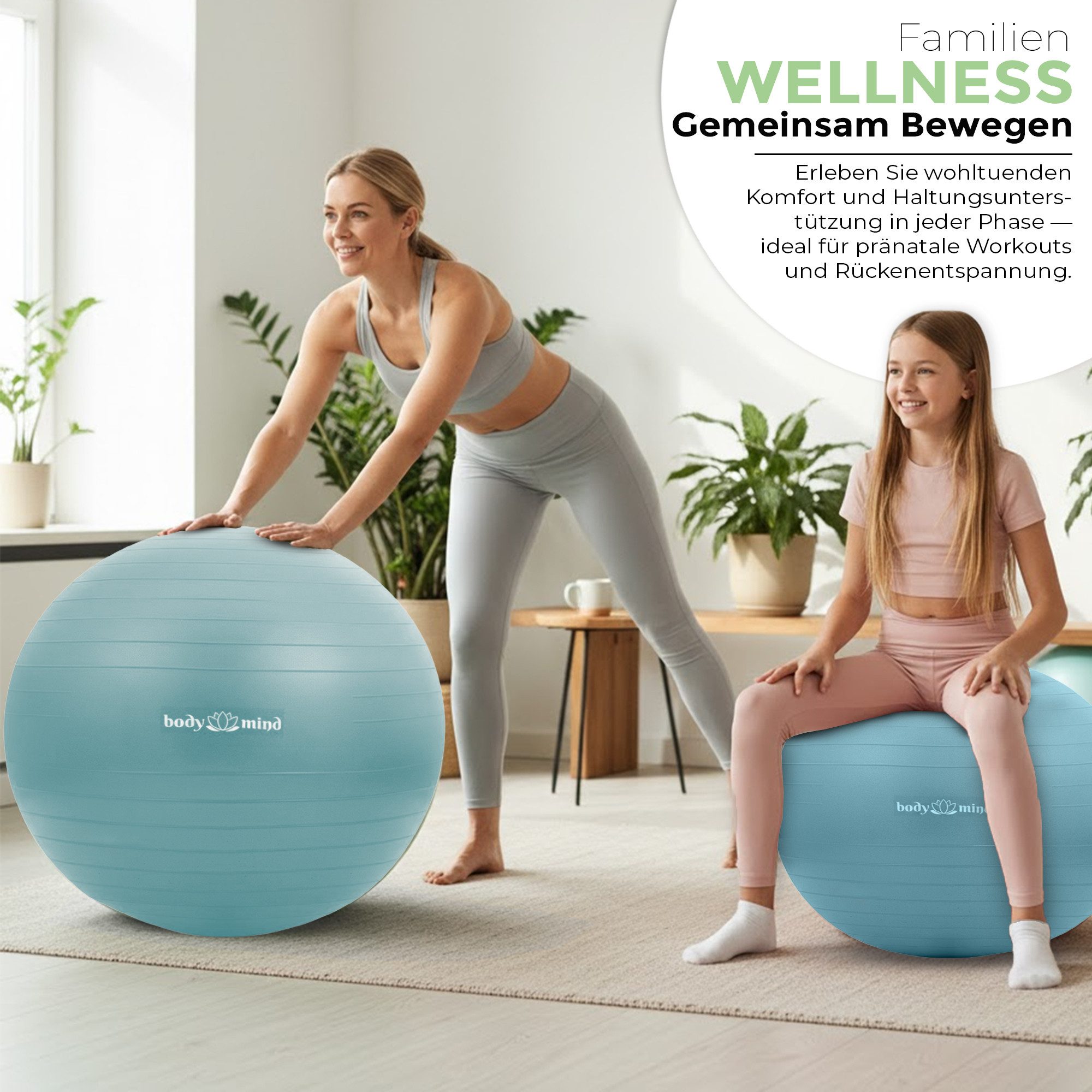 Body & Mind Gymnastikball Fitnessball Gymnastikball Yoga Pilates Ball Anti-Burst mit Pumpe