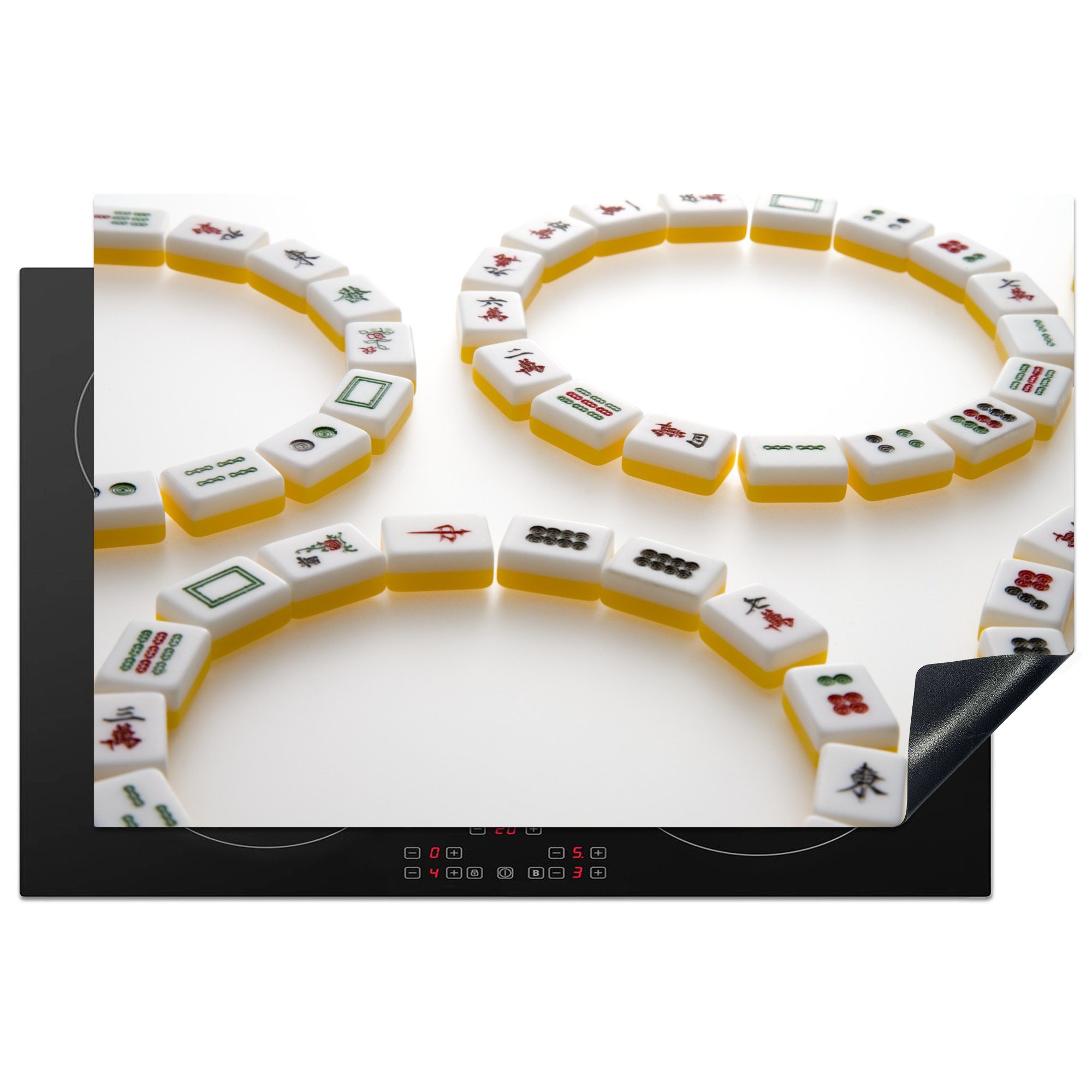 Induktionskochfeld Mahjong-Steinen, (1 81x52 Herdblende-/Abdeckplatte küche, tlg), die Ceranfeldabdeckung Vinyl, für cm, Schutz aus MuchoWow Kreise