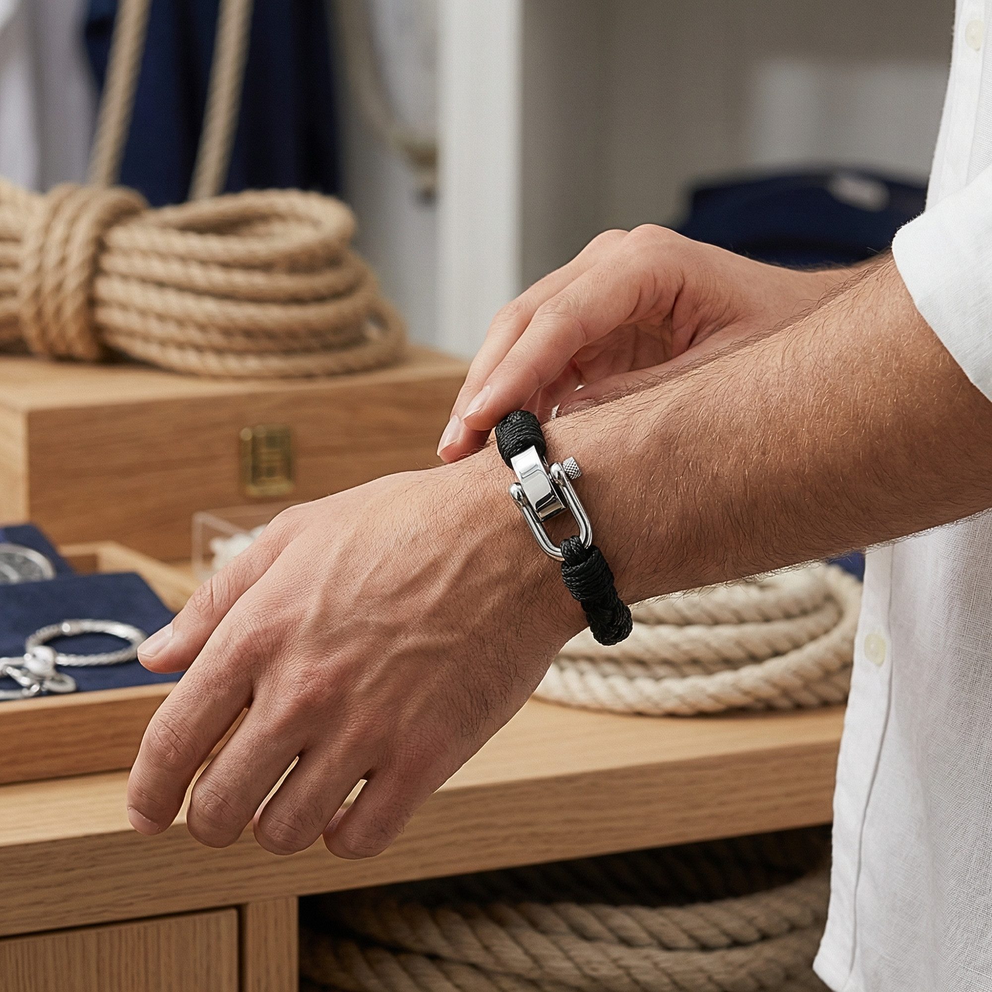 UNIQAL.de Armband aus Segeltau „Küstenlinie Kollektion“ (Maritimes Armband mit Edelstahl Schäkel, Nautischer Stil inspiriert von Meer & Küste, Unisex), Handgefertigt in Deutschland