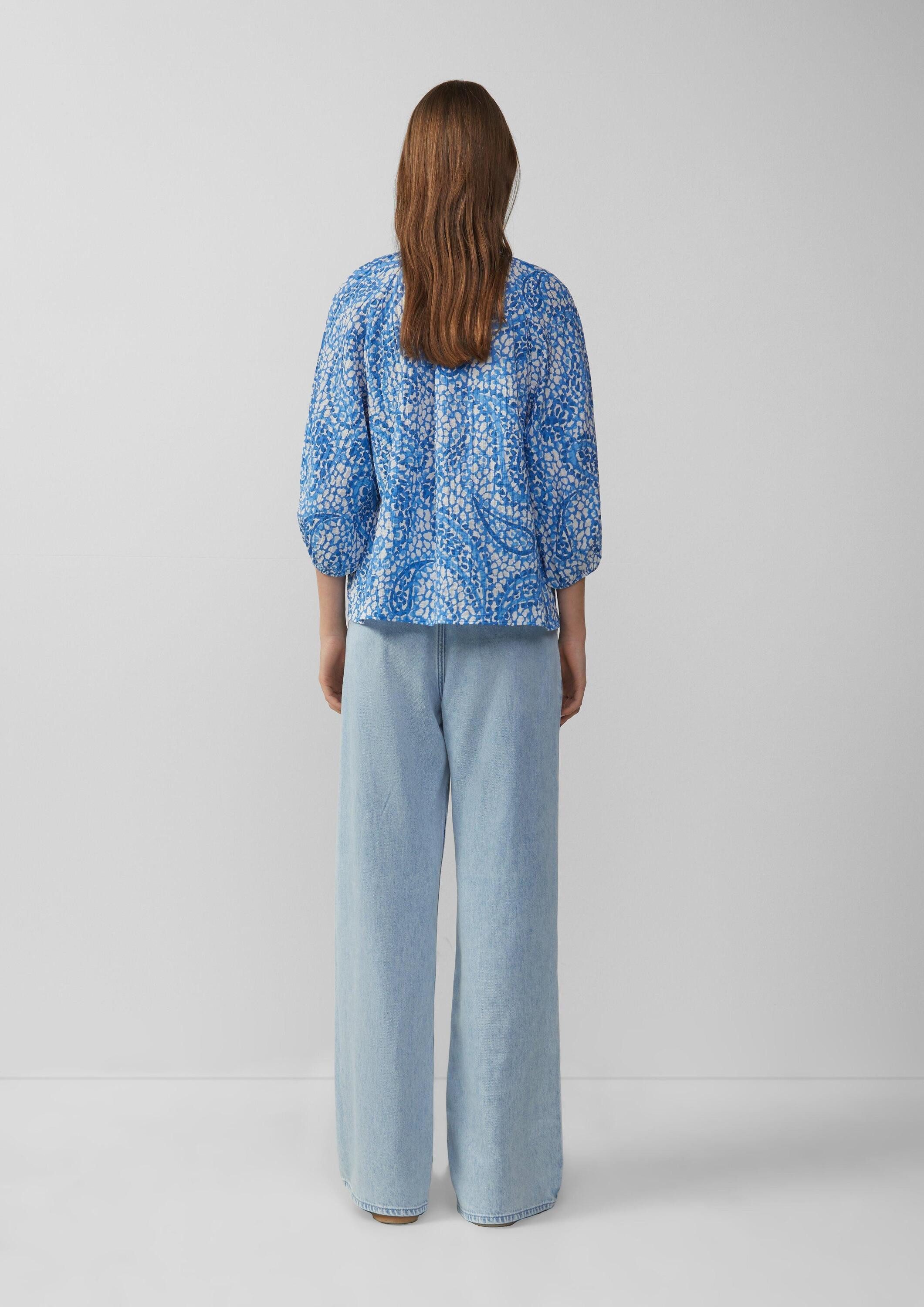 s.Oliver Kurzarmbluse Bluse Strukturierte Relaxed-Fit-Bluse mit Raffungen und Raglanärmeln