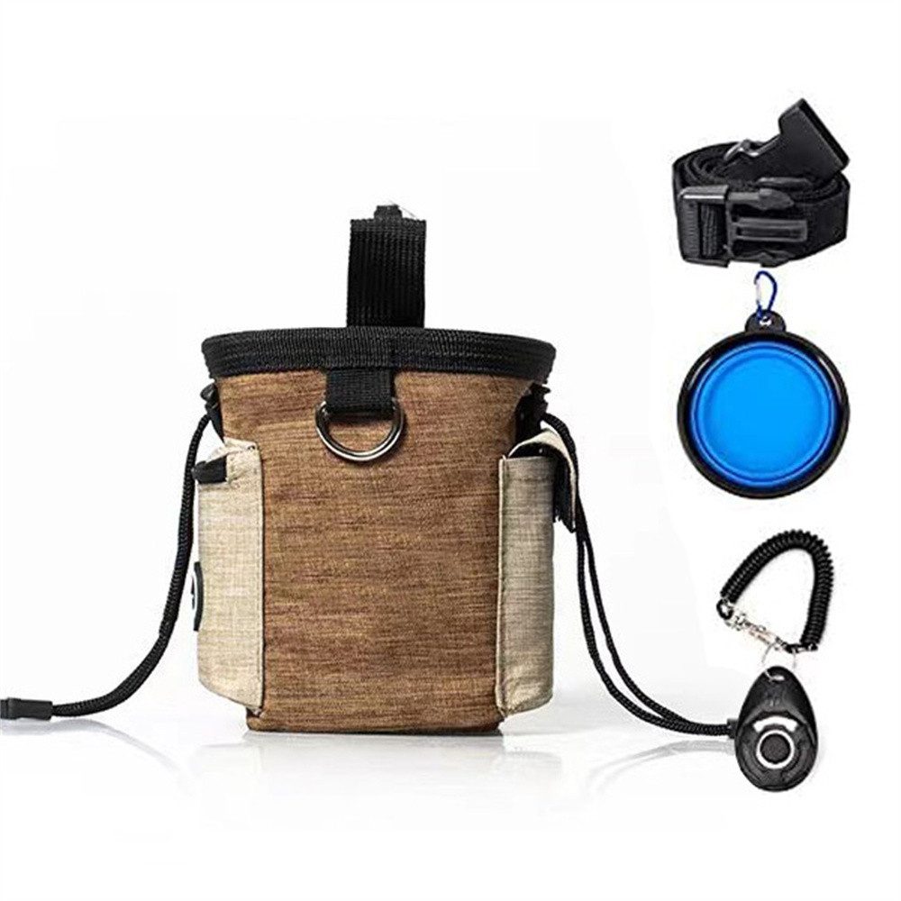 yhroo Mini Bag Hundeleckerli-Tasche mit Hundenapf, Haustier-Trainingsklicker (Verstellbare Gürteltasche mit Reißverschlusstasche, 1-tlg., Aufbewahrungstasche, Aufbewahrungstasche), Leckerli-Tasche für Welpen mit integriertem Kotbeutelspender