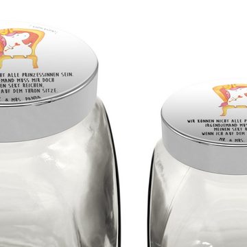 Mr. & Mrs. Panda Vorratsglas XL 2000ml Einhorn König - Weiß - Geschenk, Vorratsglas, Süßigkeitendo, Premium Glas, (1-tlg), Hochwertiger Druck