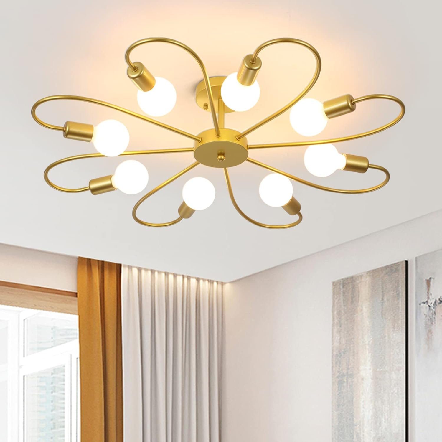 DOPWii Gold Deckenleuchte Wohnzimmer,82*15cm,E27,Keine Köpfe 8 20-30m² Glühbirne für Deckenlampe