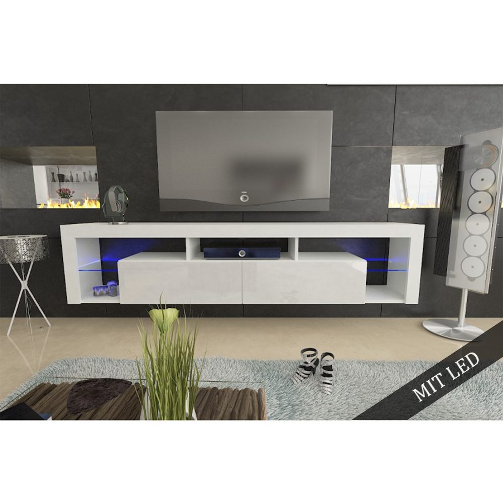 LOWBOARD LED TISCH pressiode SCHRANK mit Lowboard TV Weiß 160cm BOARD