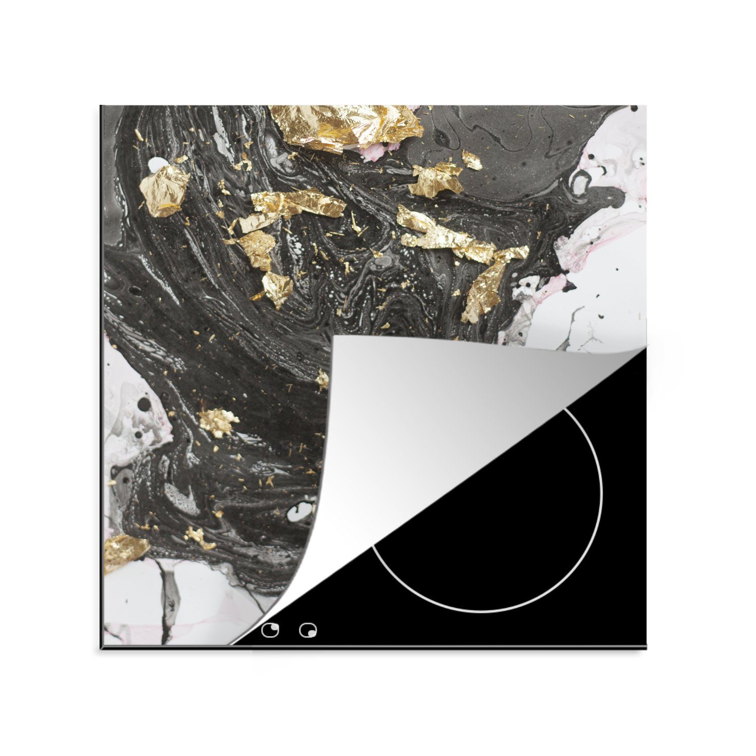 MuchoWow Herdblende-/Abdeckplatte Marmor - Schwarz - Muster - Weiß, Vinyl, (1 tlg), 78x78 cm, Ceranfeldabdeckung, Arbeitsplatte für küche