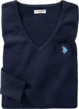 U.S. Polo Assn V-Ausschnitt-Pullover aus weichem Baumwollmix-Strick und leicht tailliert