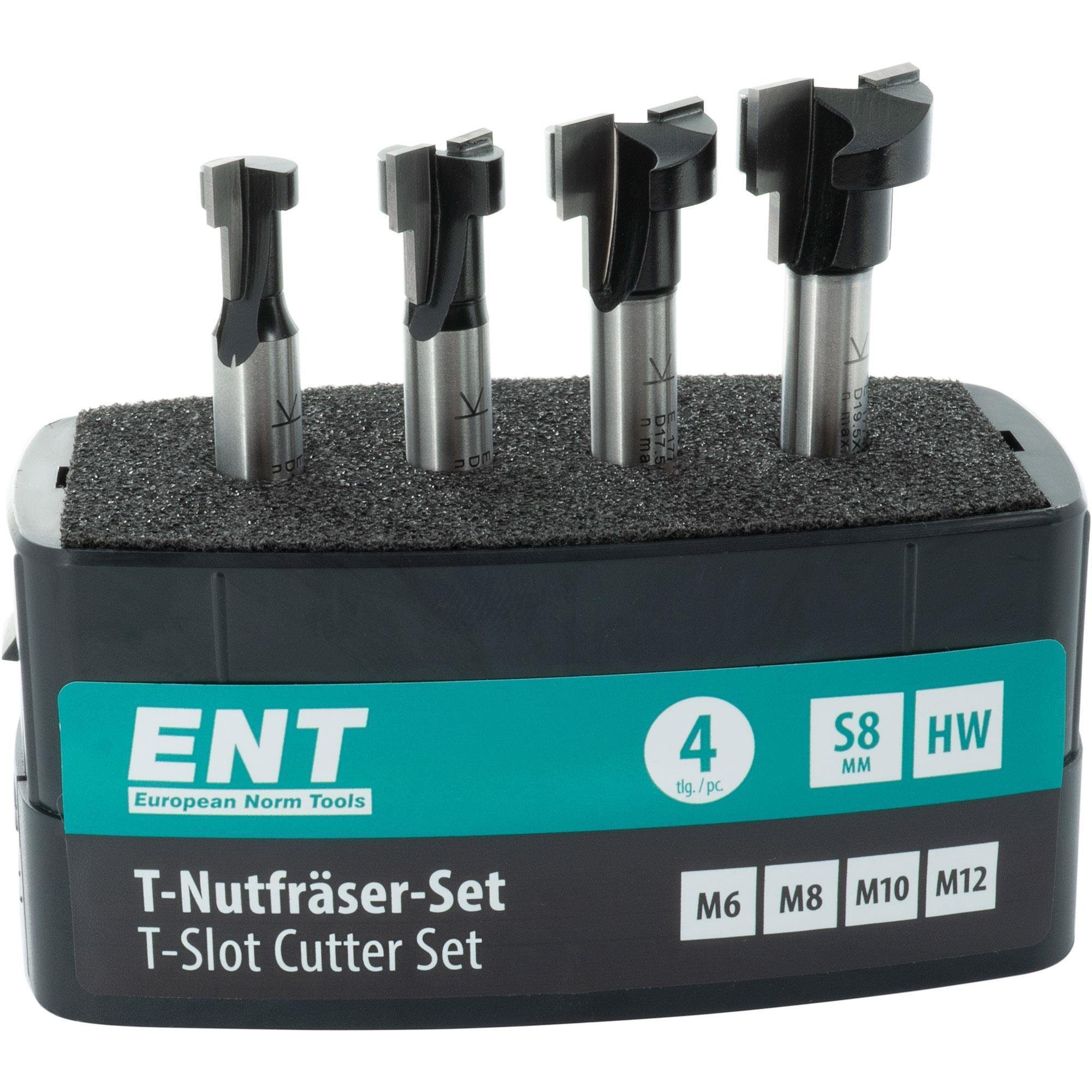 ENT European Norm Tools T-Nutfräser 09046 4-tlg. T-Nutfräser-Set, für M6, M8, M10 und M12 Sechskantschrauben - Schaft Ø 8 mm, Hartmetall