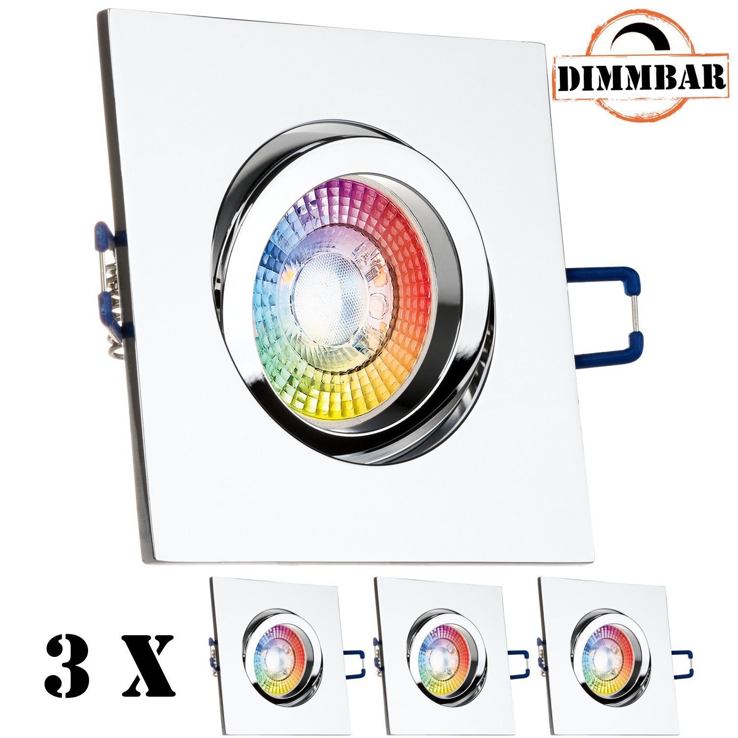 LEDANDO LED Einbaustrahler 3er RGB LED Einbaustrahler Set extra flach in chrom mit 3W LED von LED