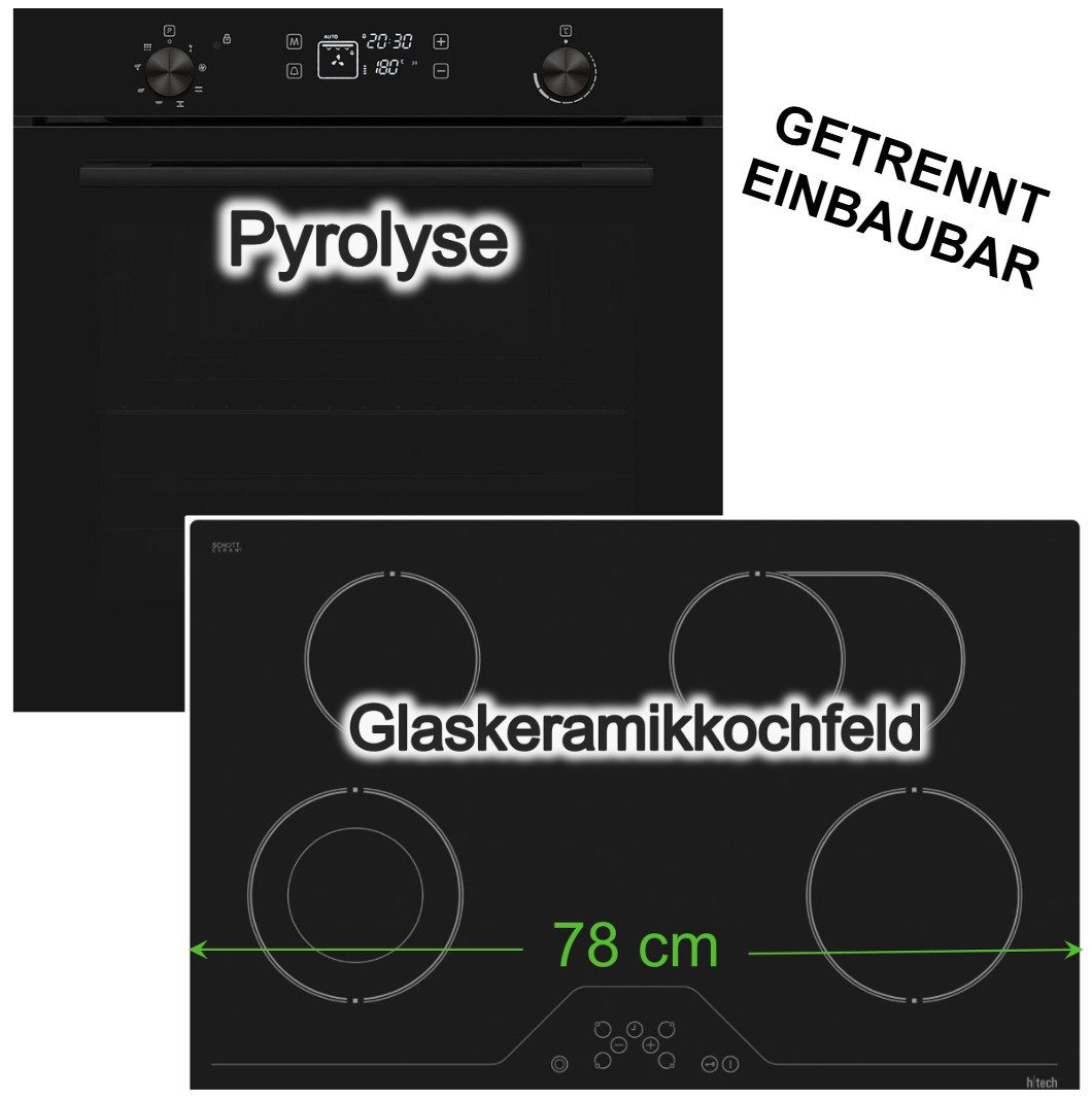 VESTEL Backofen-Set Pyrolyse 78L + htech Elektrokochfeld 78cm Zweikreis Bräterzone, Pyrolyse-Selbstreinigung