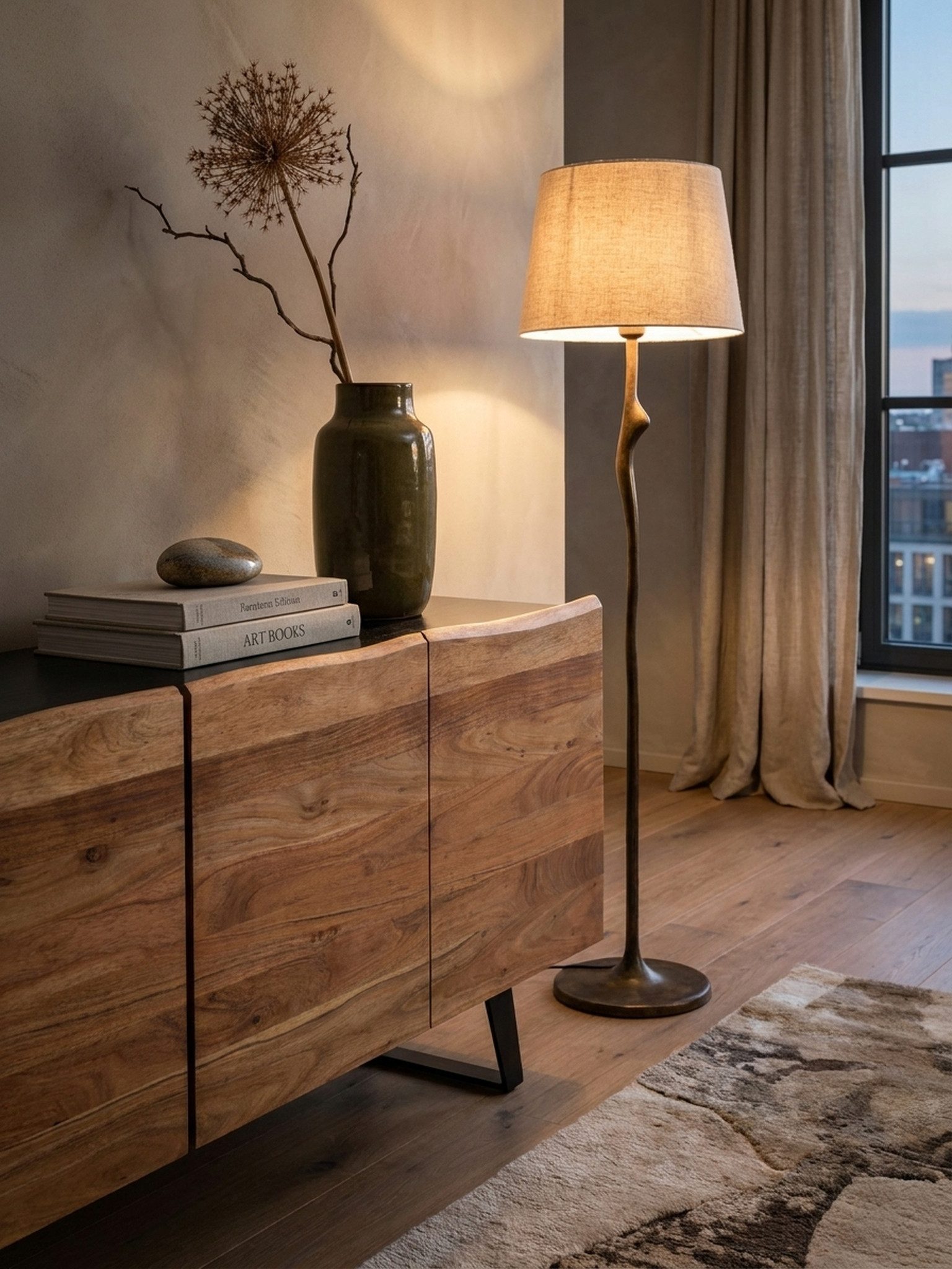 KADIMA DESIGN Kommode Sideboard Akazie Massivholz 180x75x45 cm Anrichte Schwarz mit (Standschrank Wohnzimmer mit Metallbeine), Baumkante, Kommode mit Türen, Kommodenschrank Flurschrank Modern