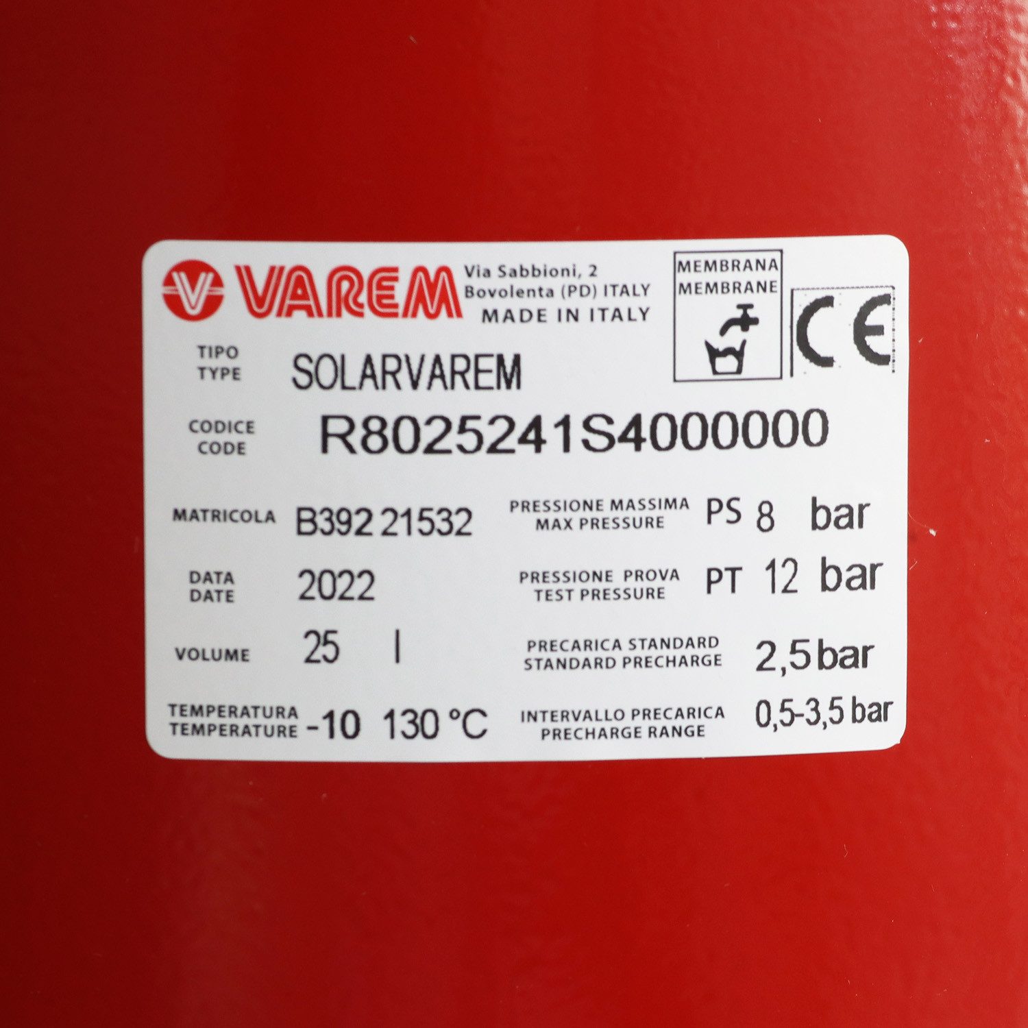 Varem Heizkörper Ausdehnungsgefäß Solar Heizungsanlagen hängend 3/4 290x460 8bar 25L, Einfache Montage ohne Spezialwerkzeug