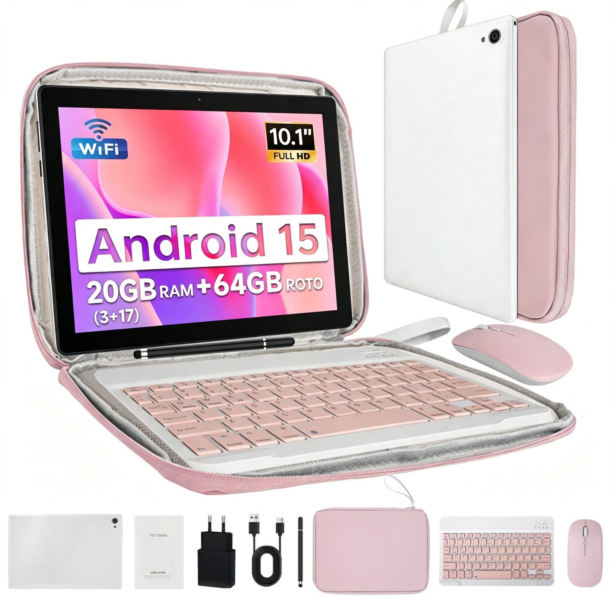 BUFO 10 Zoll 1280x800 HD 5000mAh WiFi 6 mit Tastatur, Maus und Stylus Tablet (10.1", 64 GB, Android 15, 5G WiFi, 20(3+17)GB RAM, Octa-Core Prozessor)