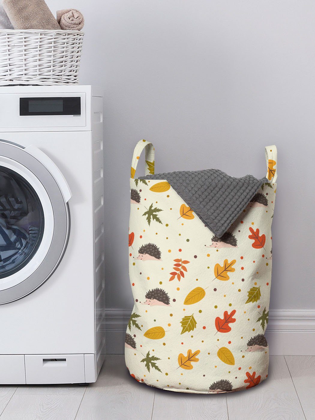Wäschekorb und Herbst mit Wäschesäckchen für Griffen Punkte Hedgehogs Waschsalons, Kordelzugverschluss Abakuhaus Leafs