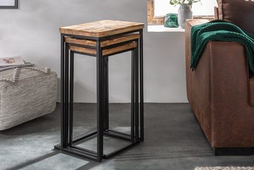 riess-ambiente Beistelltisch INDUSTRIAL 65cm natur / schwarz (Set, 3-St), Wohnzimmer · Mango-Massivholz · Metall · lackiert · Industrial Design
