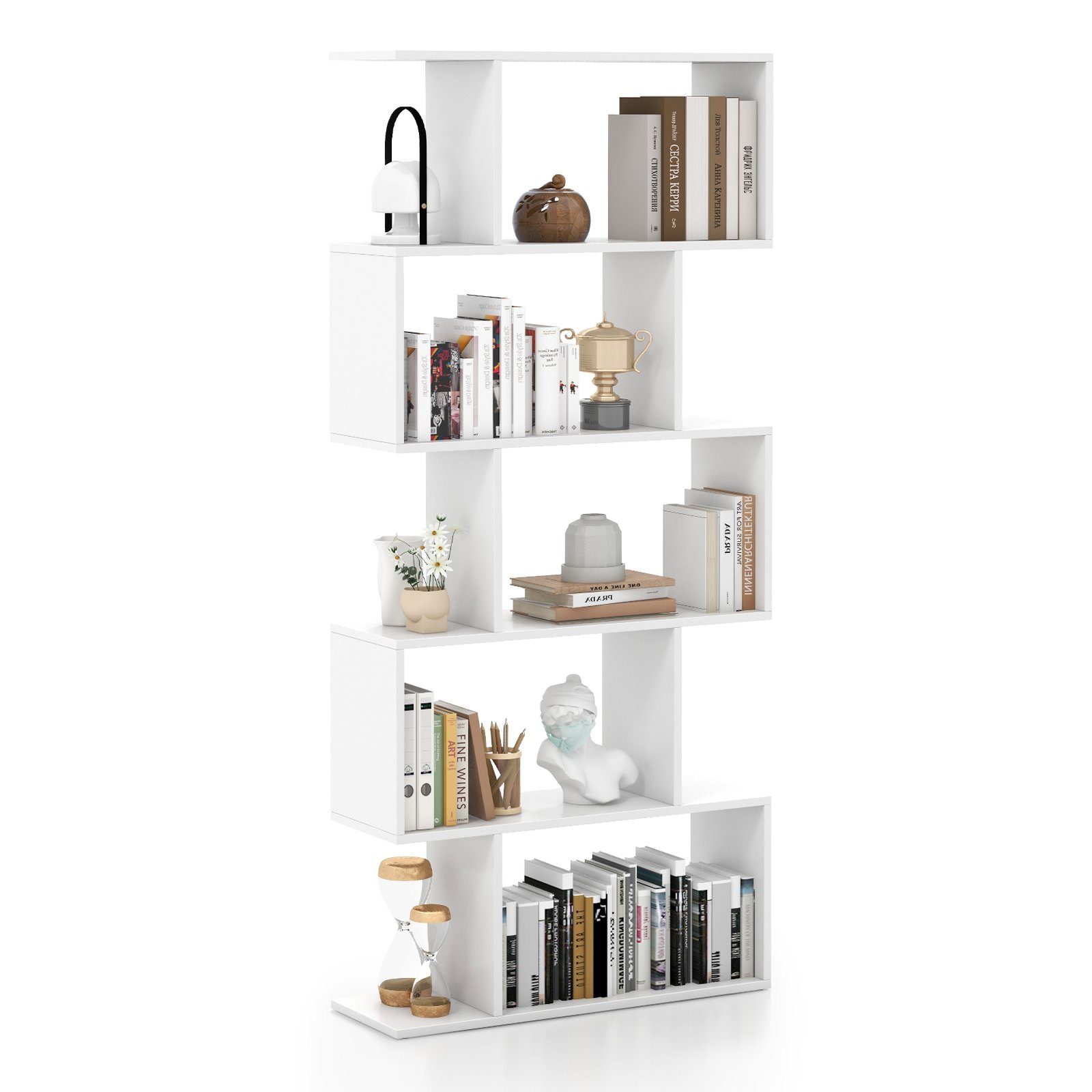 COSTWAY Bücherregal, Raumteiler mit 5 Ebenen, 70 x 23,5 x 158 cm Weiß
