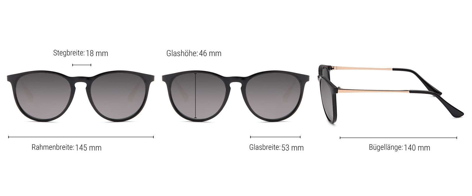 Glas Getönt Grau / (1-St) styleBREAKER Verlauf Gestell Schwarz Sonnenbrille