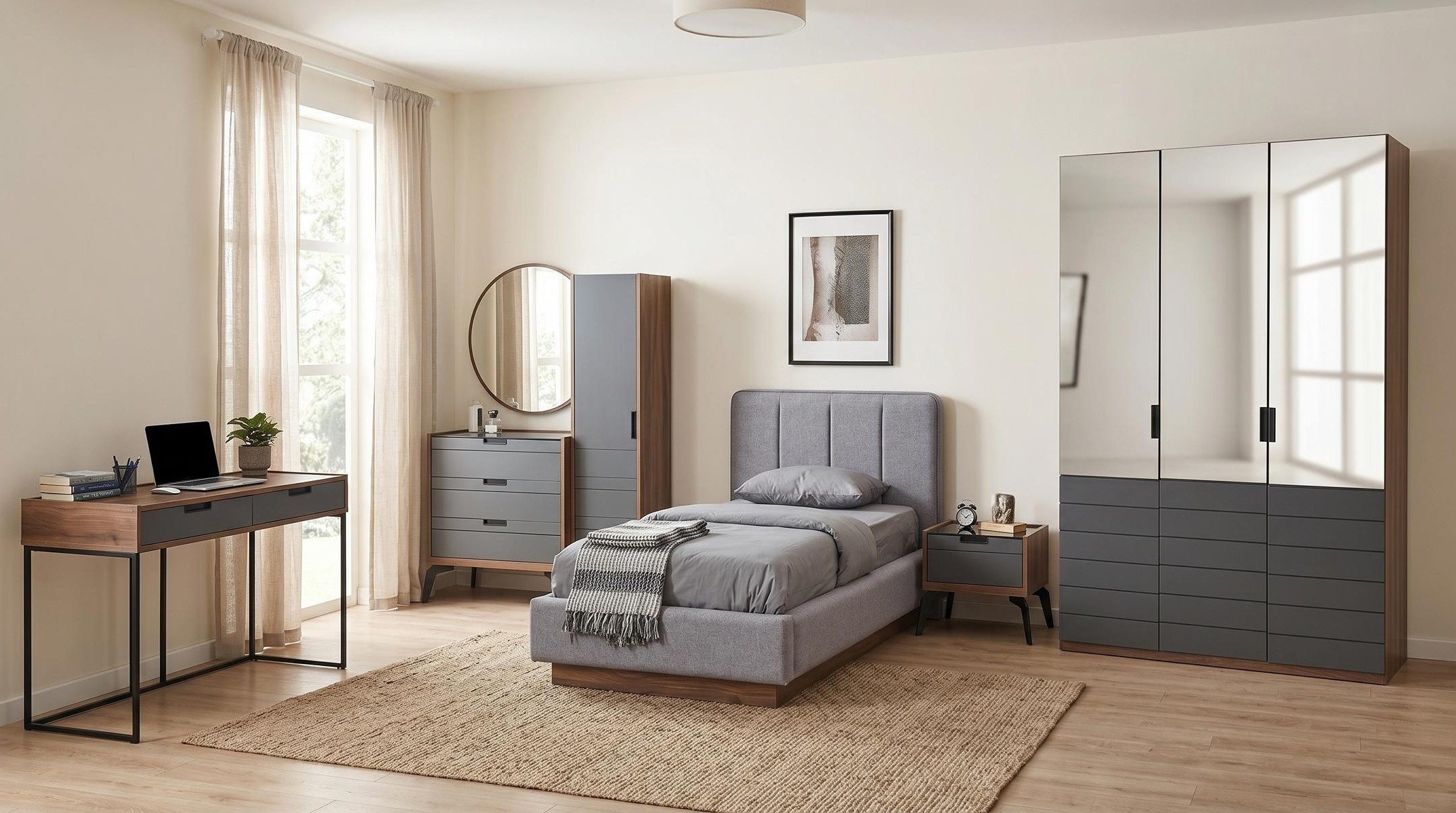 Xlmoebel Schlafzimmer-Set Modernes Jugendzimmer Set in Blau: Loftbett, Nachttische, (5-tlg), Made in Europa