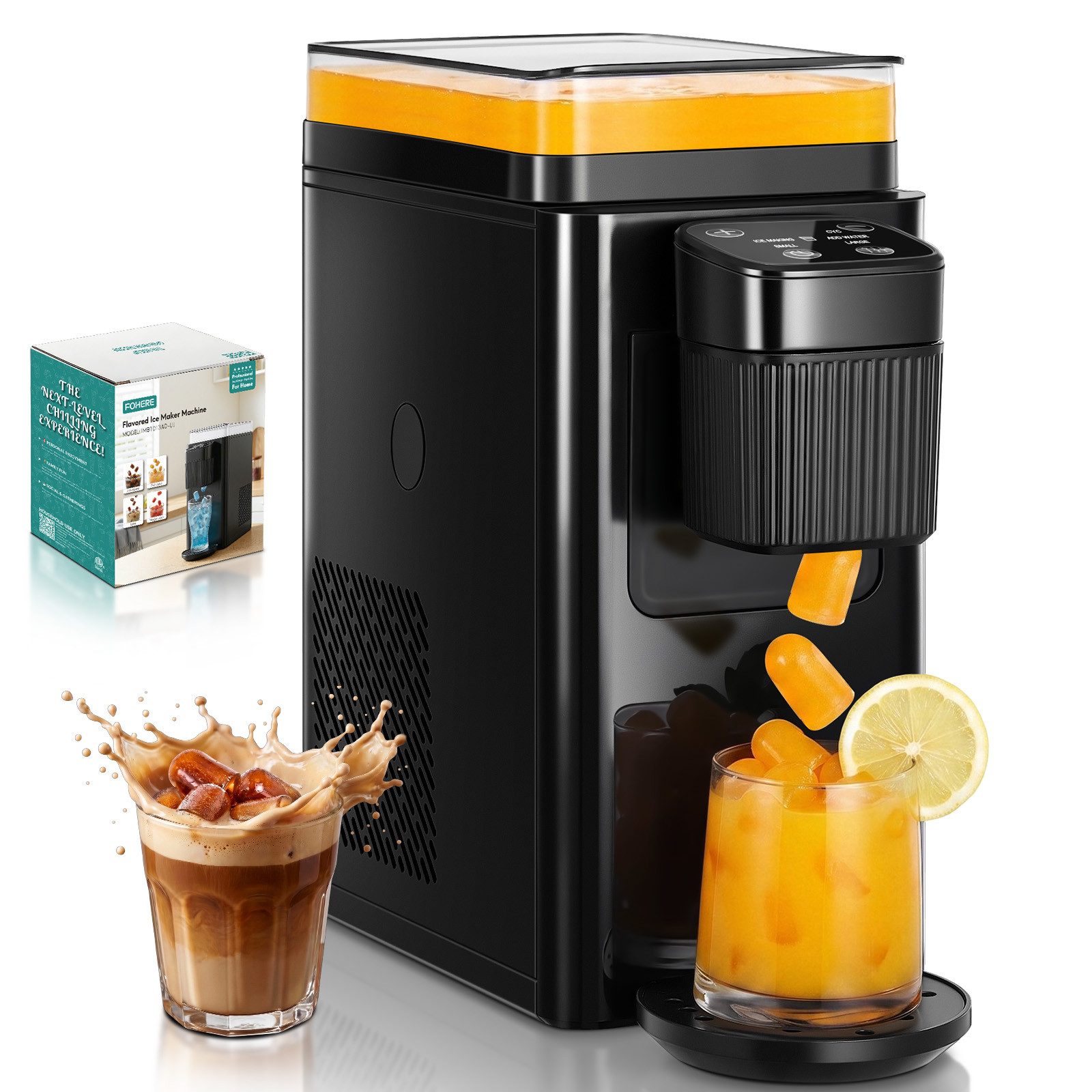 FOHERE Eiswürfelmaschine für Geschmack, 5 Eiswürfel in 5 Min, 11 KG in 24 H, Jedes Getränk zu Eiswürfeln