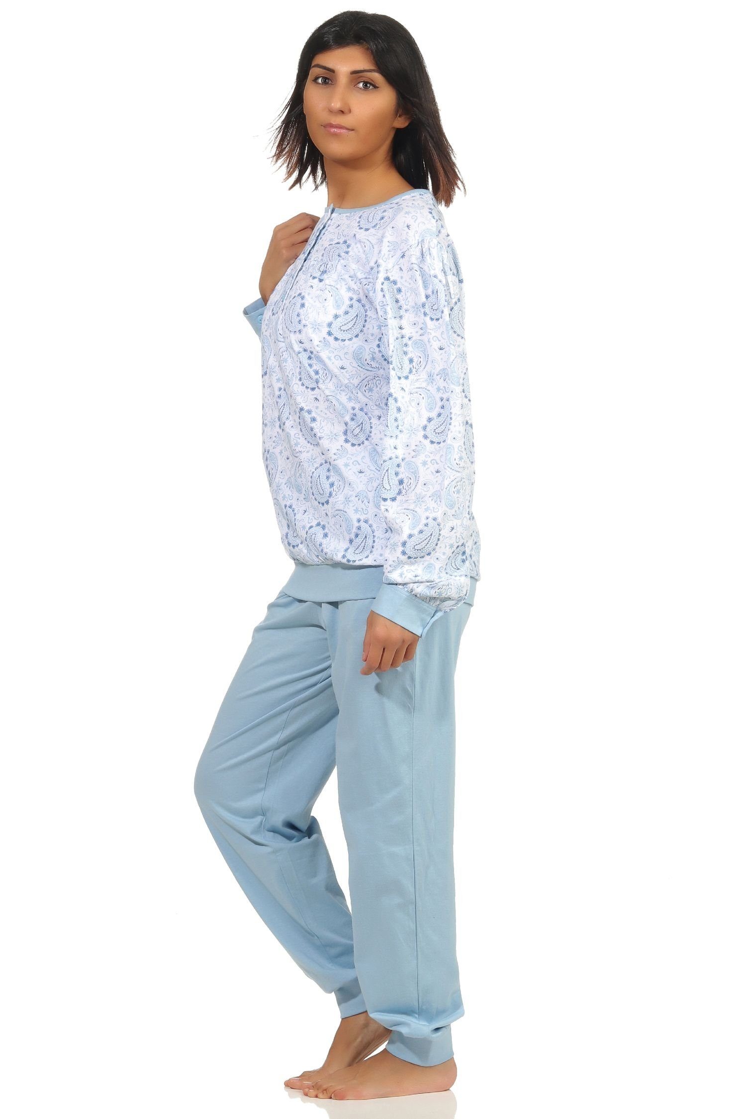 Wäsche/Bademode Pyjamas Normann Pyjama Eleganter Damen Pyjama Schlafanzug mit Bündchen und Knopfleiste am Hals - 202 201 90 351