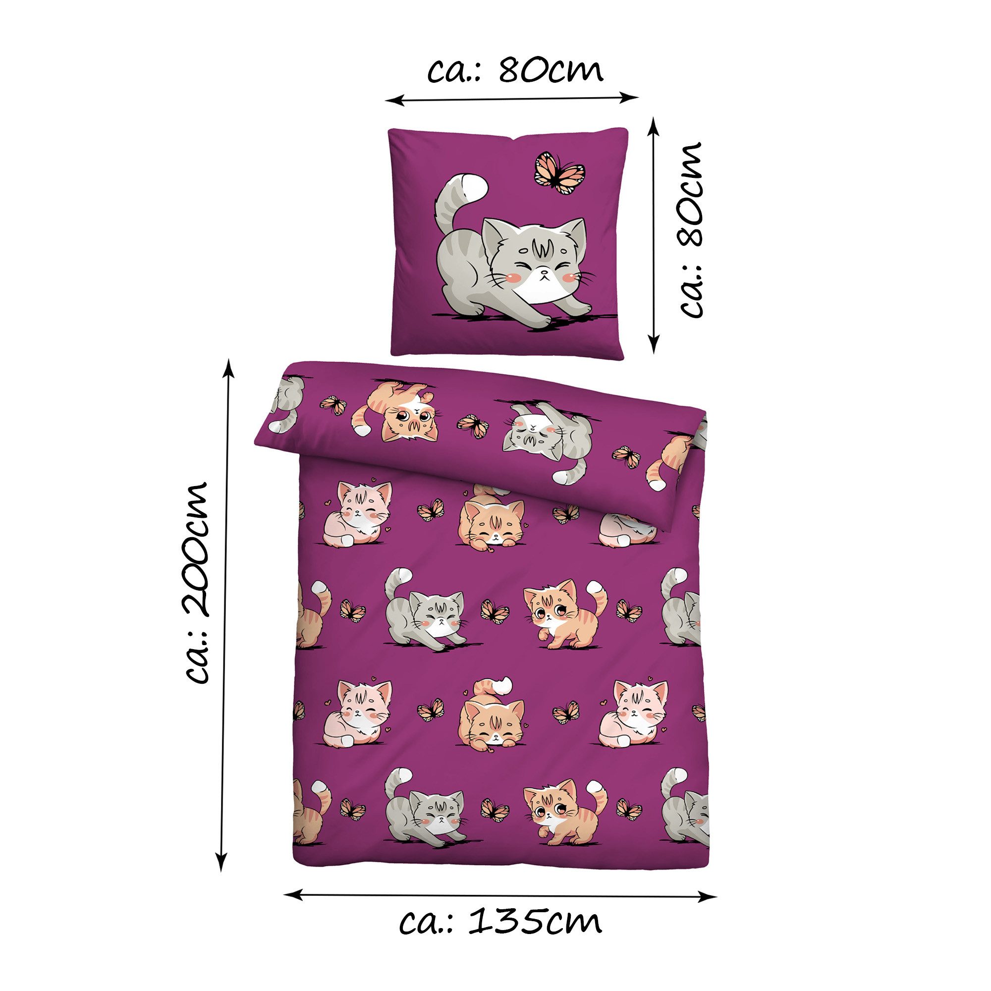 Bestlivings Kinderbettwäsche mit Motiv, Mikrofaser, 2 teilig, 135x200/80x80 cm, mit verdecktem Reißverschluss, atmungsaktiv