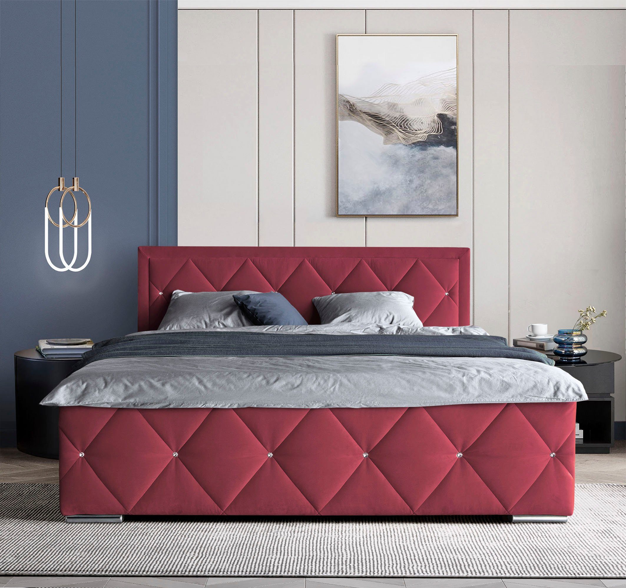 Leonique Boxbett Alfie, Хиты продаж! Inkl. Bettkasten&Topper, Wahlweise mit Knopfsteppung oder Strasssteinen, H2, H3 und H4 wählbar