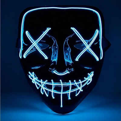 TK Gruppe Verkleidungsmaske LED Grusel Maske blau - Purge - Halloween Kostüm für Damen und Heeren