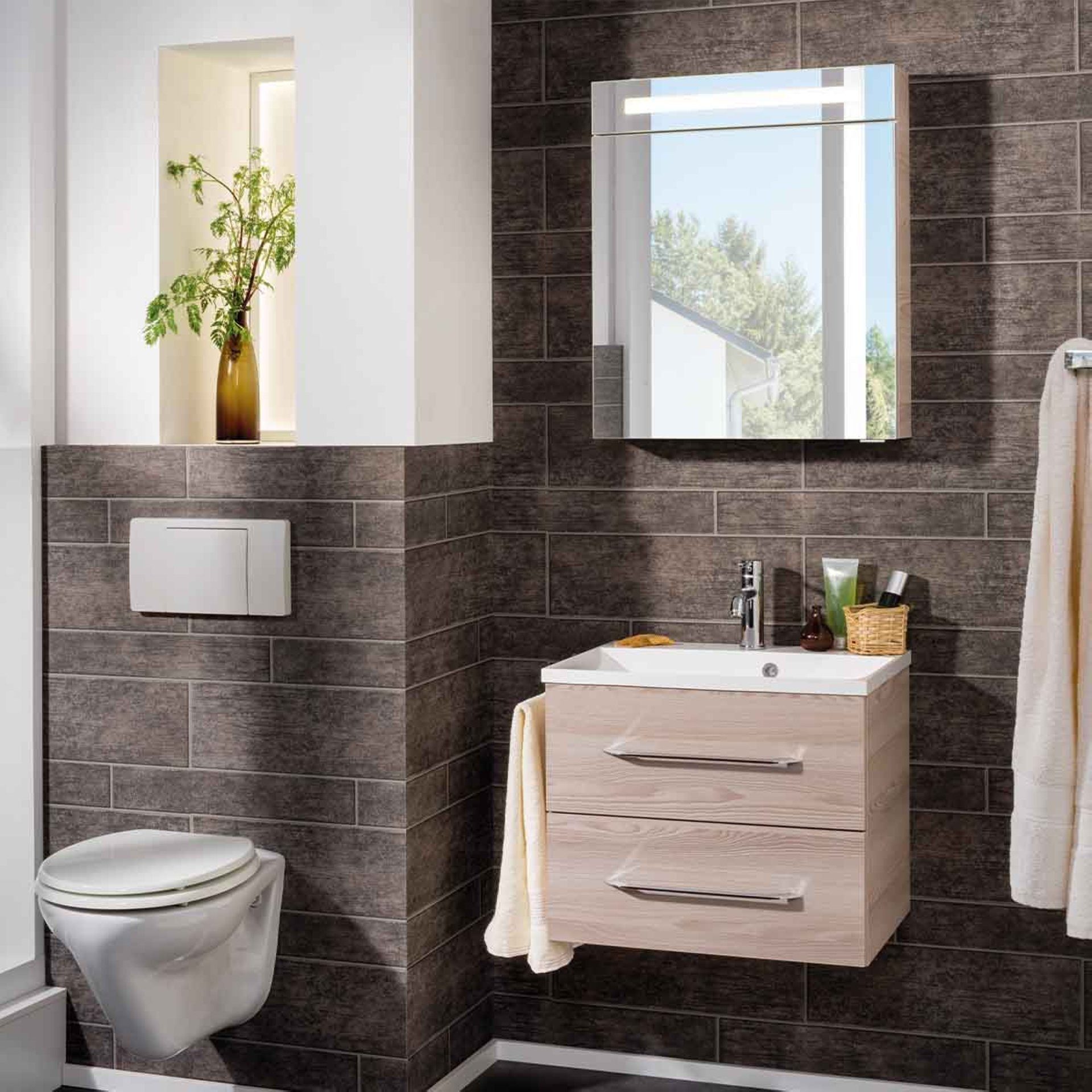 FACKELMANN Badmöbel-Set B.CLEVER Badmöbel Set 3-teilig, 60 cm, Braun hell günstig online kaufen