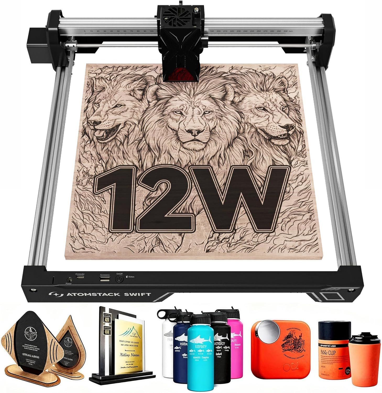 ANYSUN 3D-Drucker 12 W Laser graviermaschine, Gravurfläche 300 × 300 mm, Swift 12 W Serie Laserschneider, für Holz und dunkles Acryl, Leder