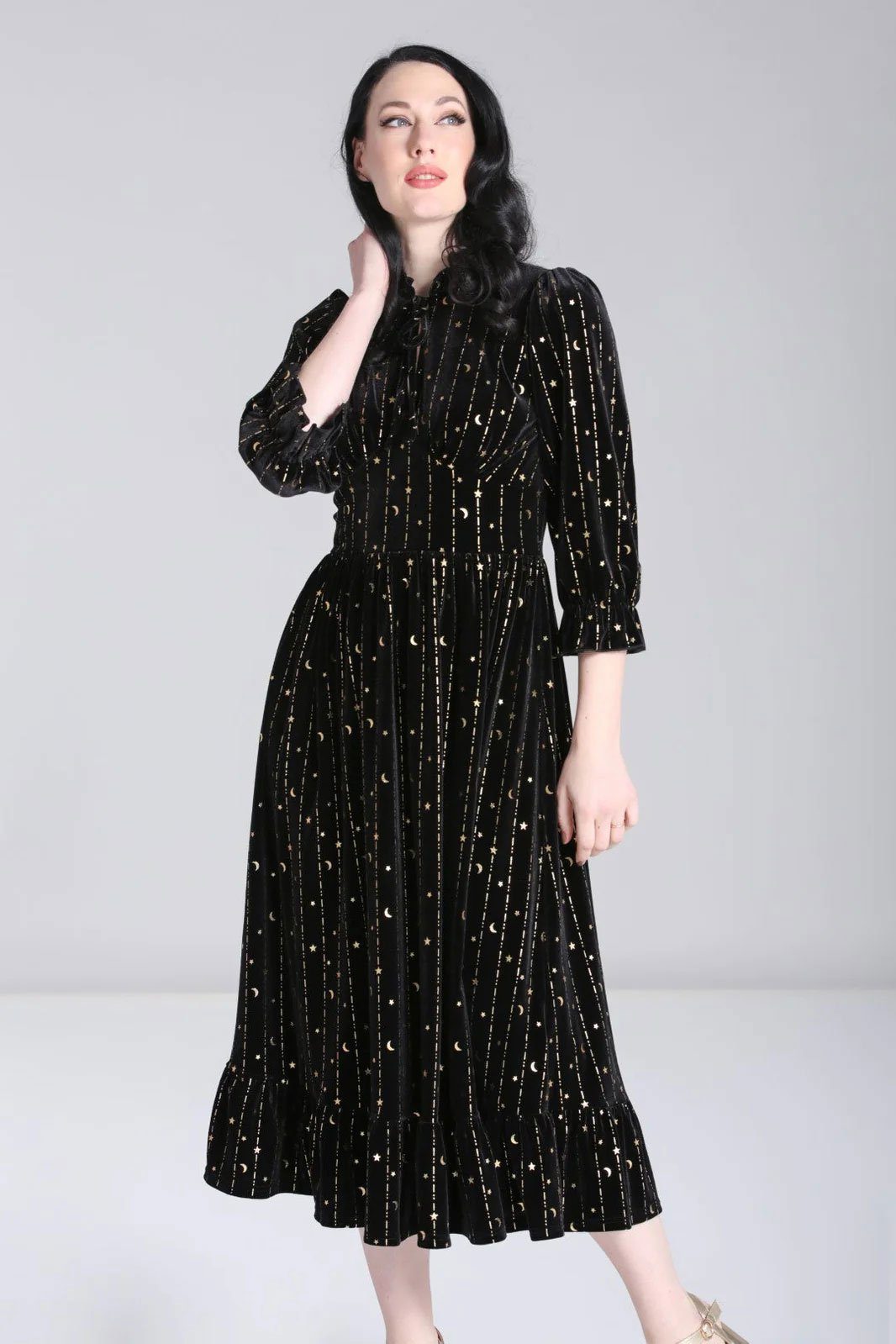 Hell Bunny A-Linien-Kleid Galactica Samt Dress Gothic Sterne Mond günstig online kaufen