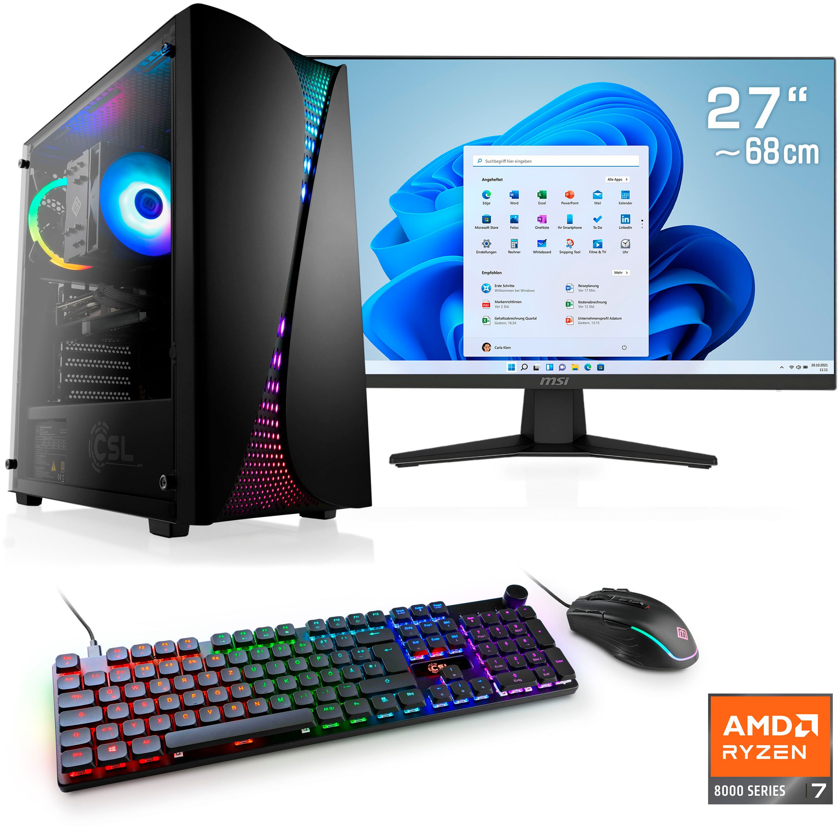 CSL ARVENOX Pro Vision L28129 Gaming-PC-Komplettsystem (27", AMD Ryzen 7 8700F, GeForce RTX 5070, 16 GB RAM, 1000 GB SSD)